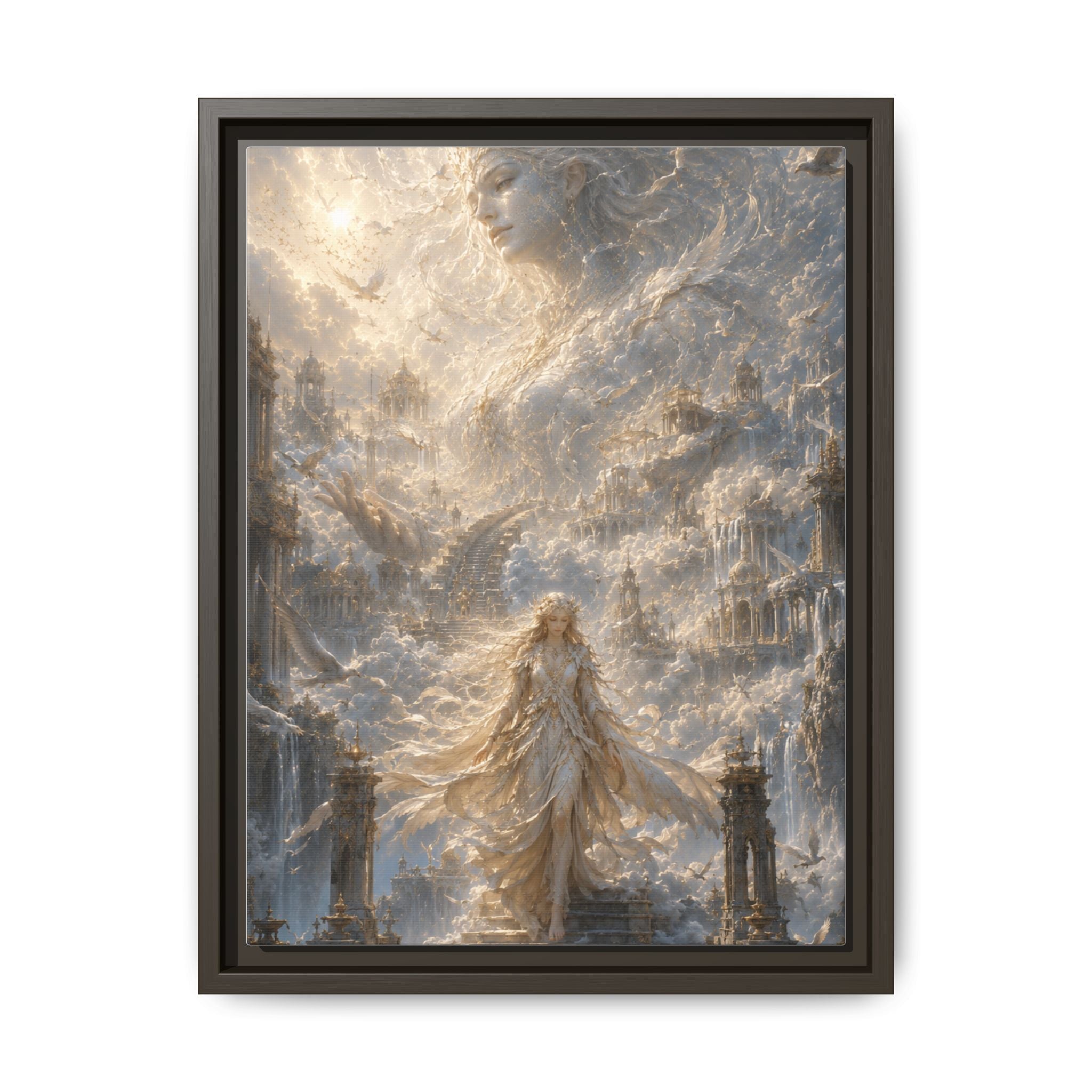 Ethereal Goddess Matte Framed Canvas Art — Dreamlike Fantasy Wall Decor