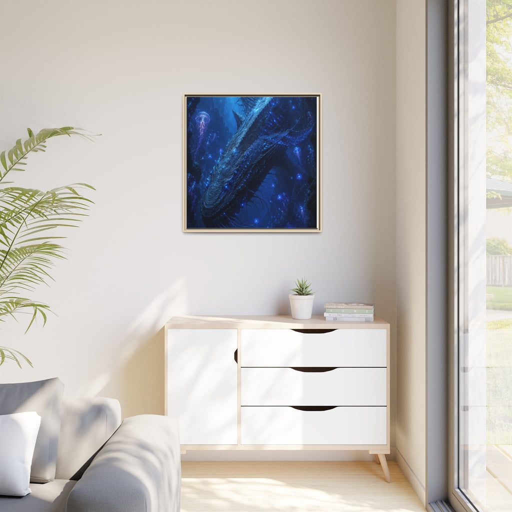 Framed Matte Canvas Art - Deep Sea Leviathan Fantasy Print