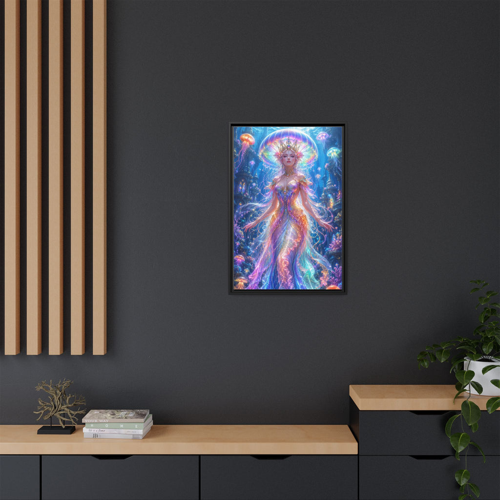 Jellyfish Queen Framed Canvas Art — Vibrant Mermaid Goddess Wall Print