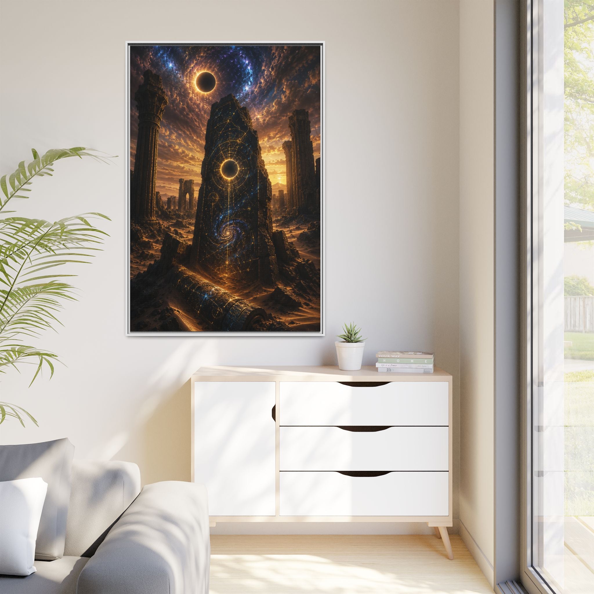 Framed Matte Canvas - Cosmic Obelisk Fantasy Wall Art