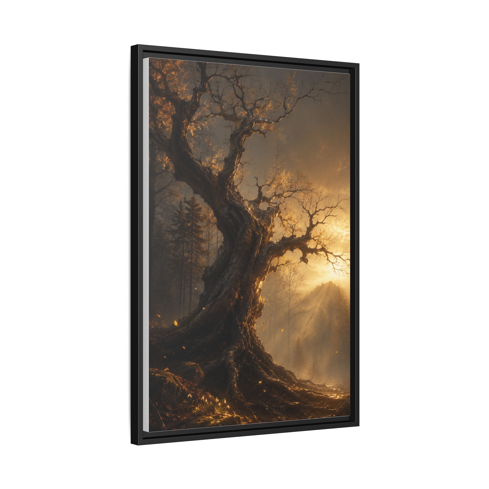 Framed Matte Canvas Art — Mystical Golden Forest Tree Print