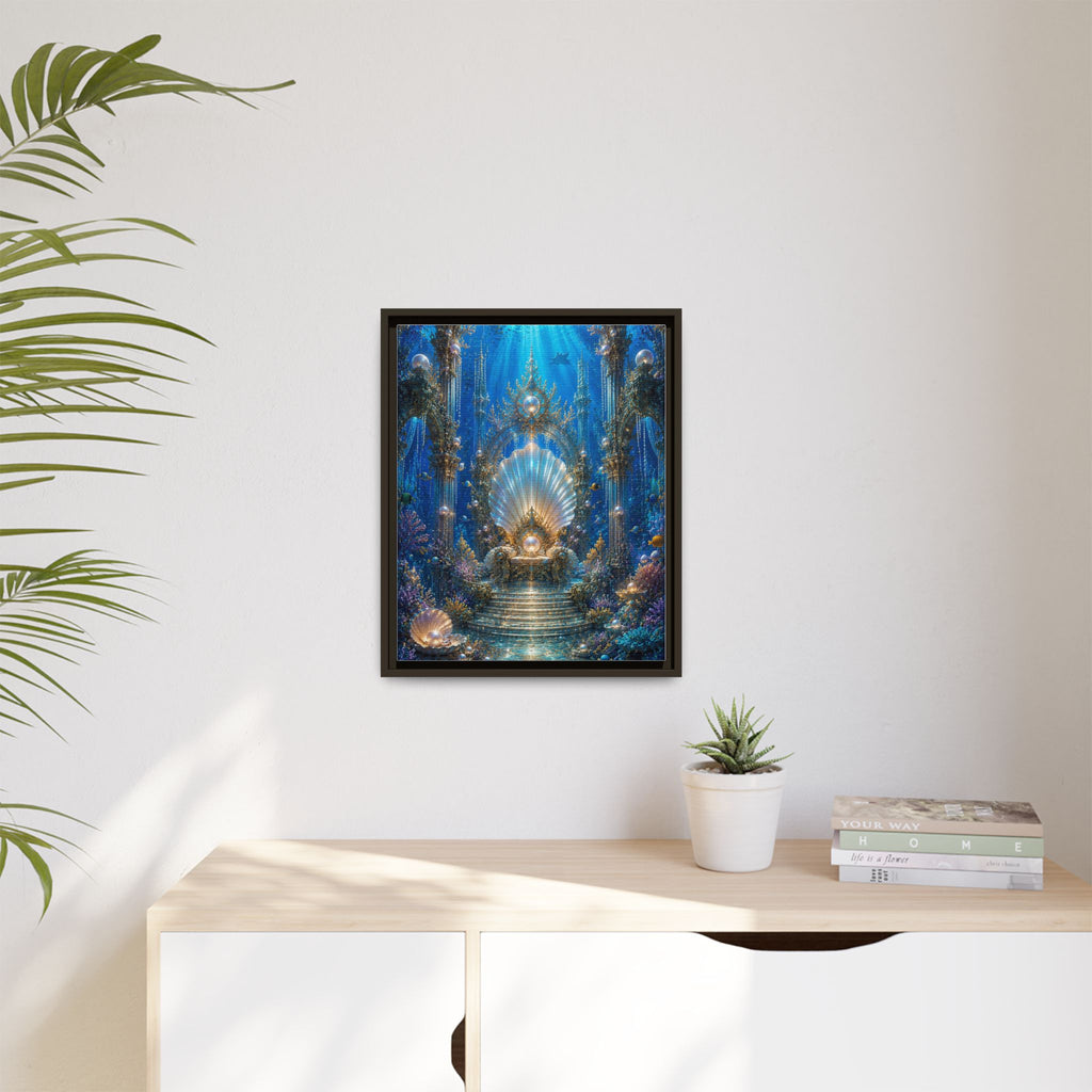 Underwater Palace Framed Canvas Art — Mermaid Throne Ocean Fantasy Print