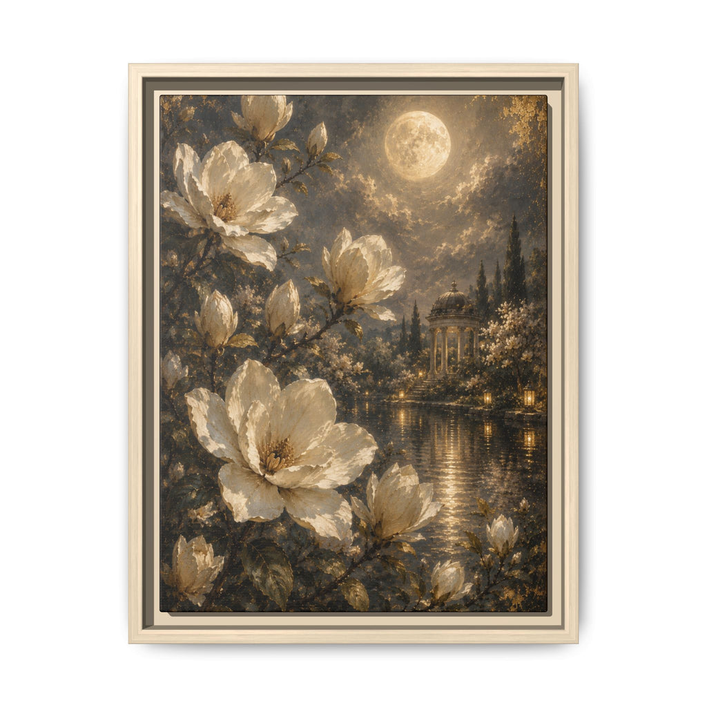 Framed Floral Canvas Wall Art — Vintage Garden Nightscape