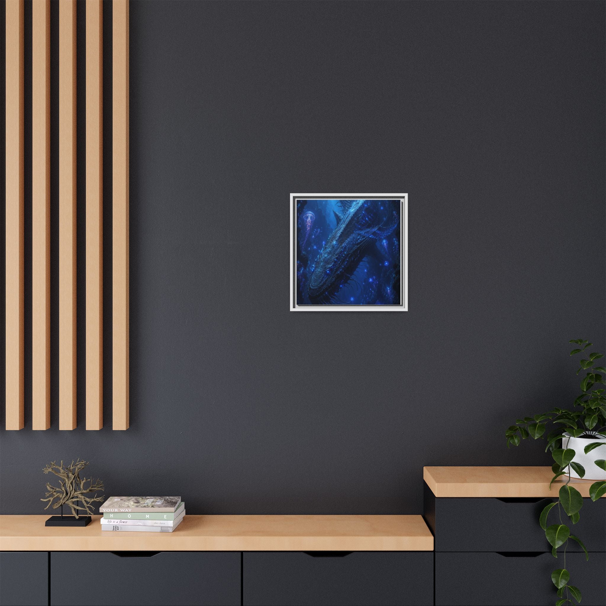 Framed Matte Canvas Art - Deep Sea Leviathan Fantasy Print