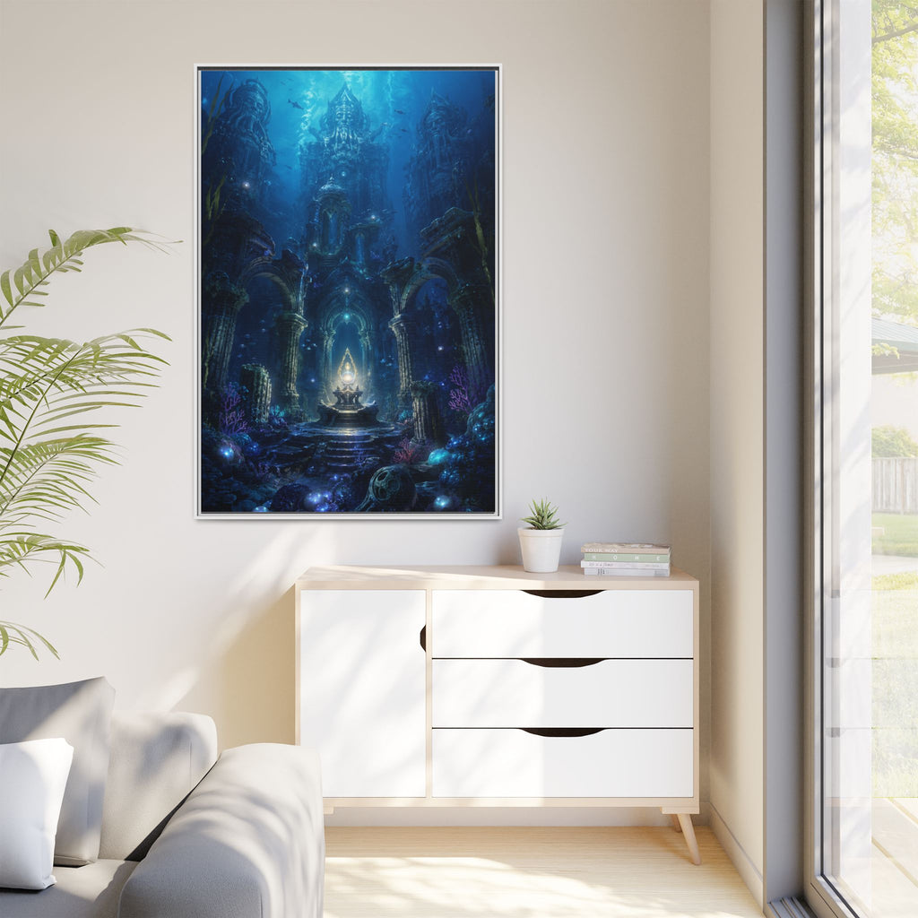 Framed Matte Canvas - Enchanted Underwater Temple Fantasy Art