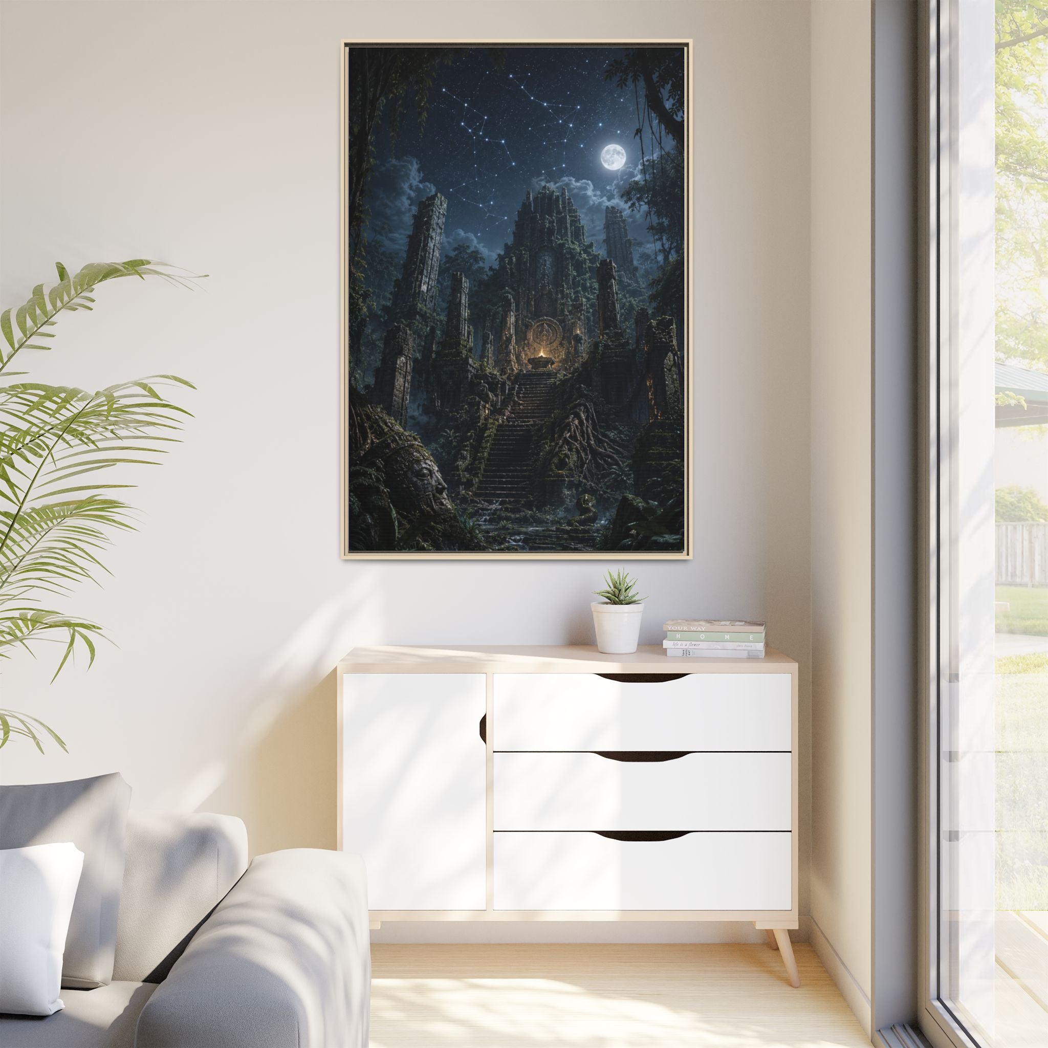 Framed Matte Canvas - Moonlit Ruins Fantasy Wall Art