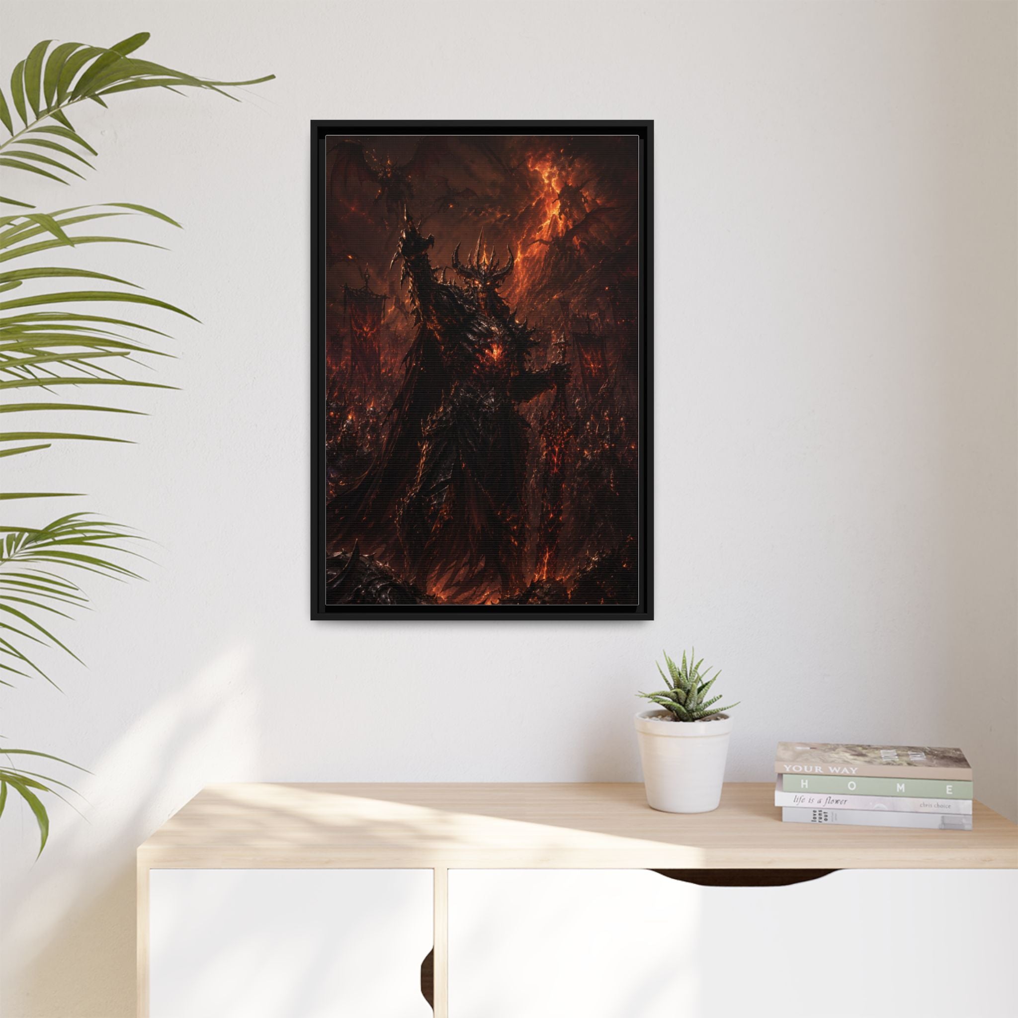 Framed Matte Canvas: Infernal Dark Lord Fantasy Wall Art