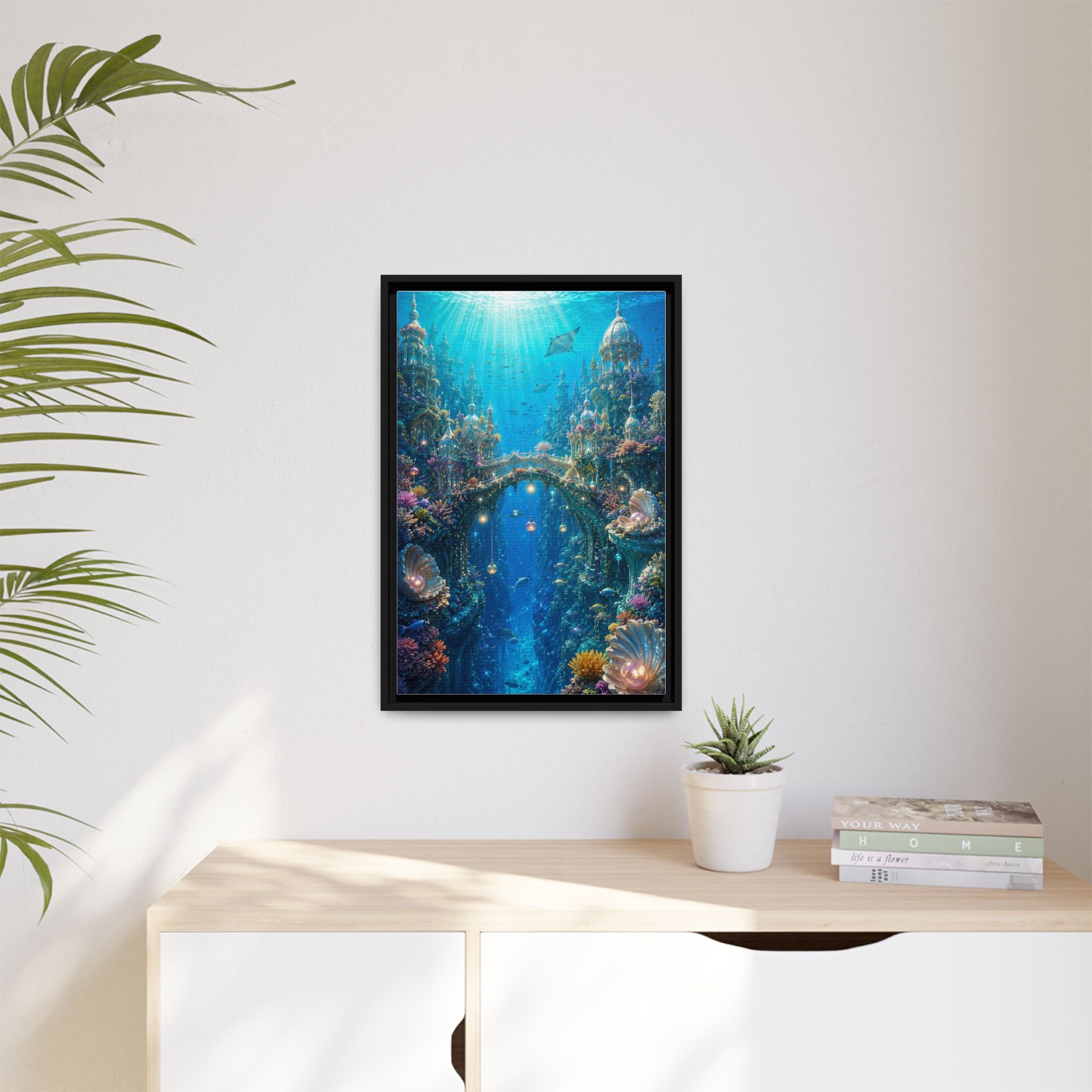Underwater Fantasy Canvas Print — Framed Matte Ocean City Wall Art