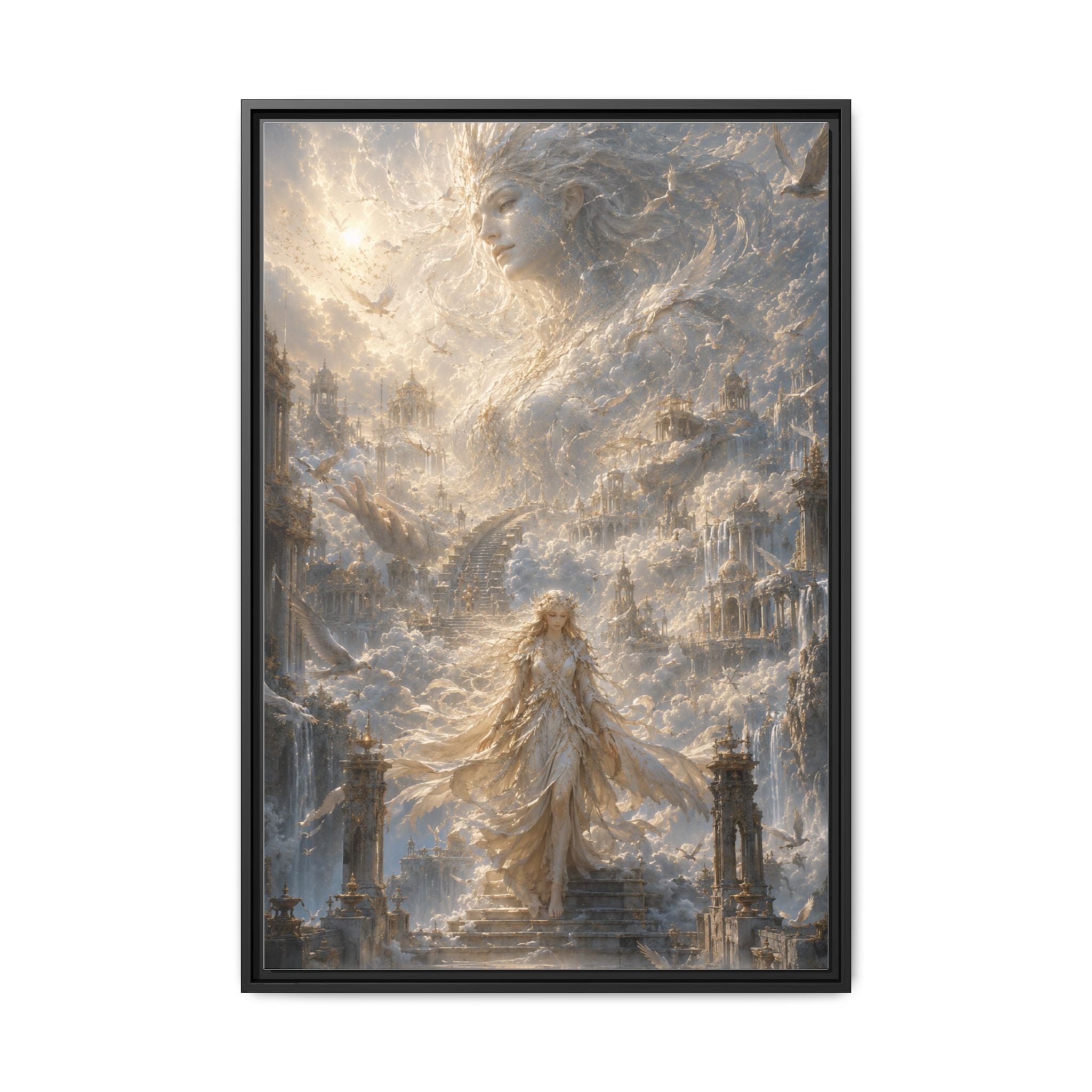 Ethereal Goddess Matte Framed Canvas Art — Dreamlike Fantasy Wall Decor