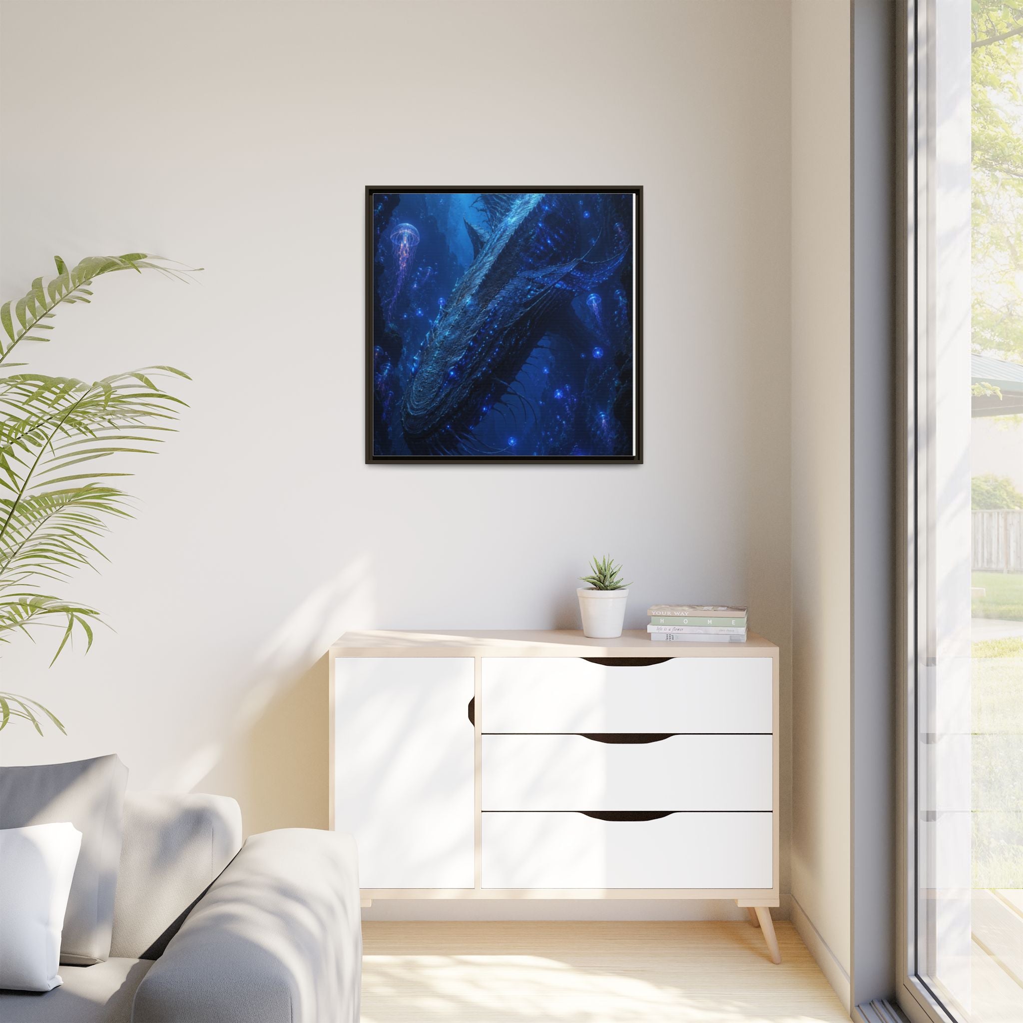 Framed Matte Canvas Art - Deep Sea Leviathan Fantasy Print