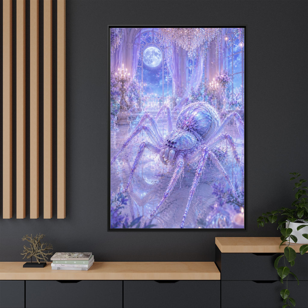 Moonlit Spider Fantasy Canvas Print — Lavender Enchanted Wall Art (Framed)