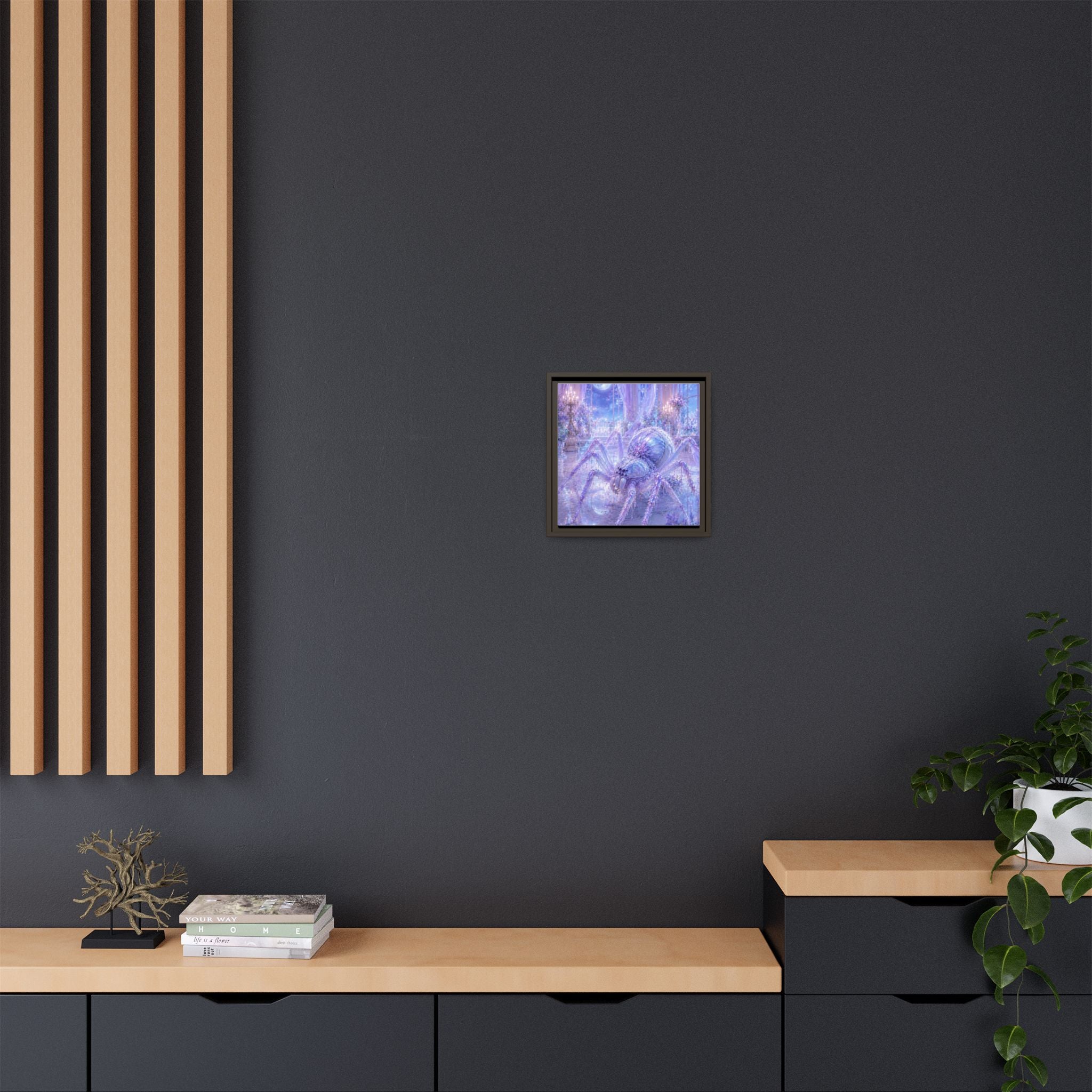 Moonlit Spider Fantasy Canvas Print — Lavender Enchanted Wall Art (Framed)