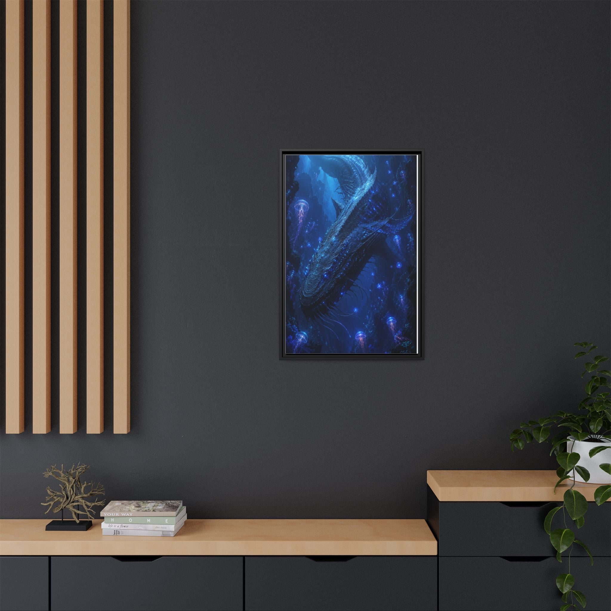 Framed Matte Canvas Art - Deep Sea Leviathan Fantasy Print