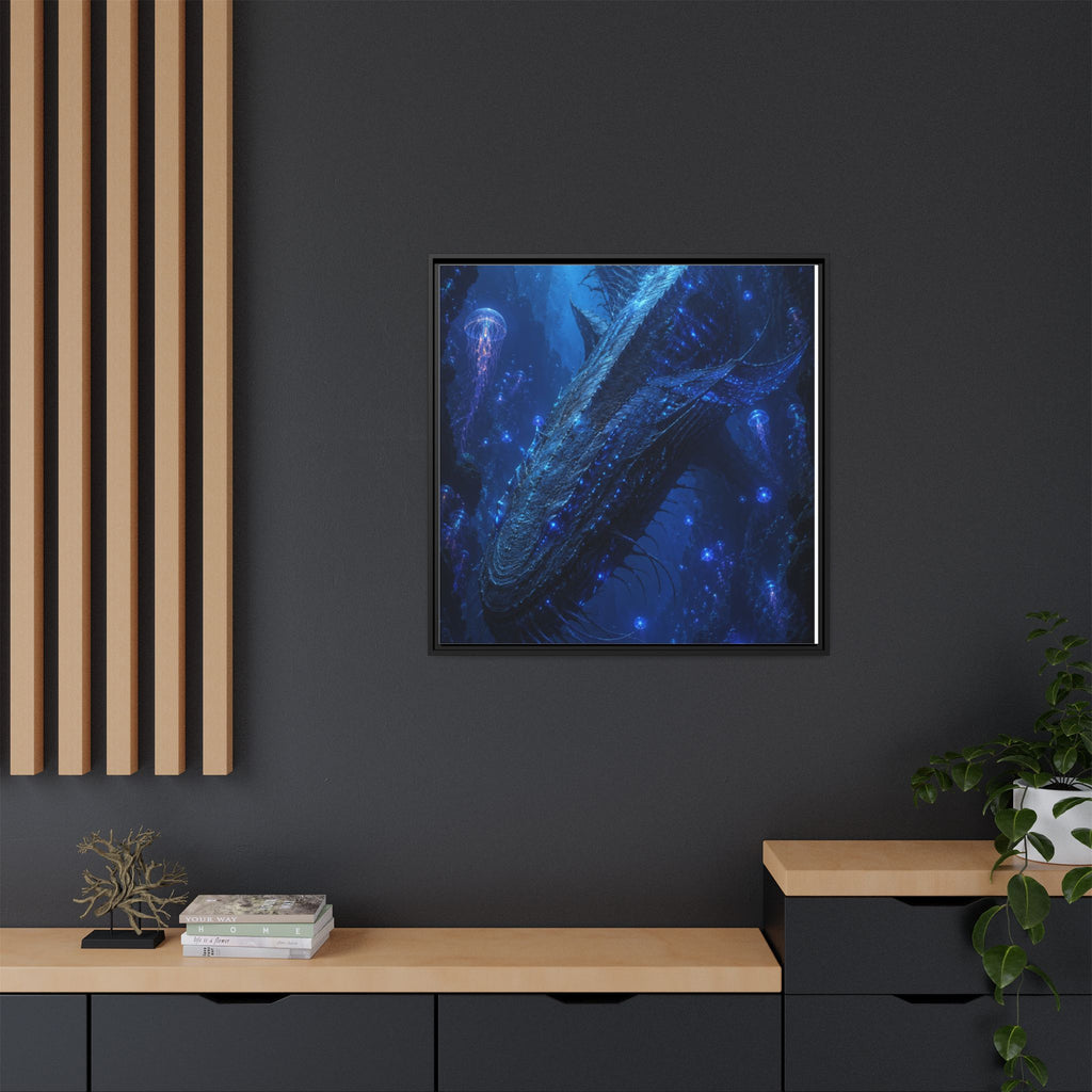 Framed Matte Canvas Art - Deep Sea Leviathan Fantasy Print