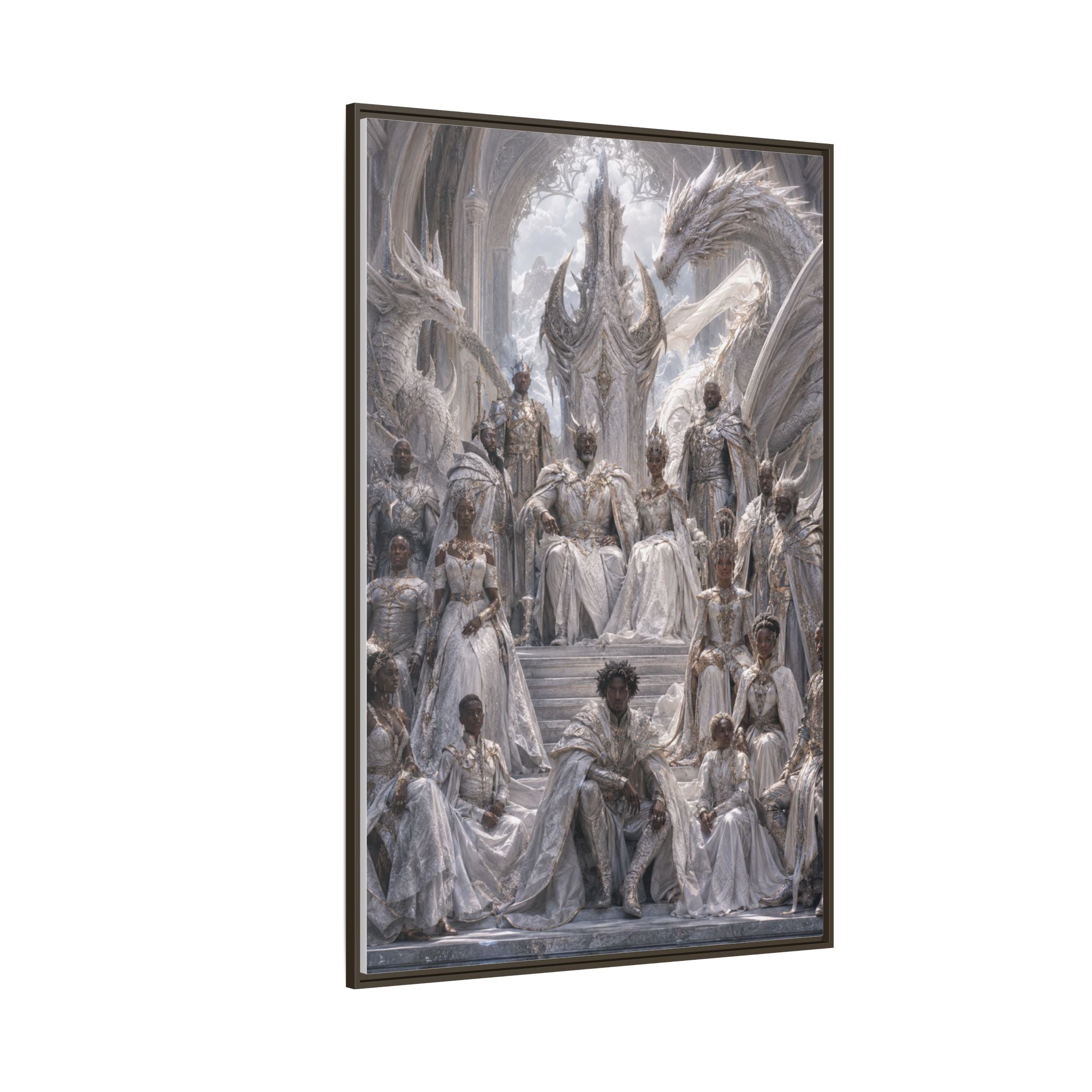 Framed Matte Canvas — Regal Dragon Court Fantasy Art Print