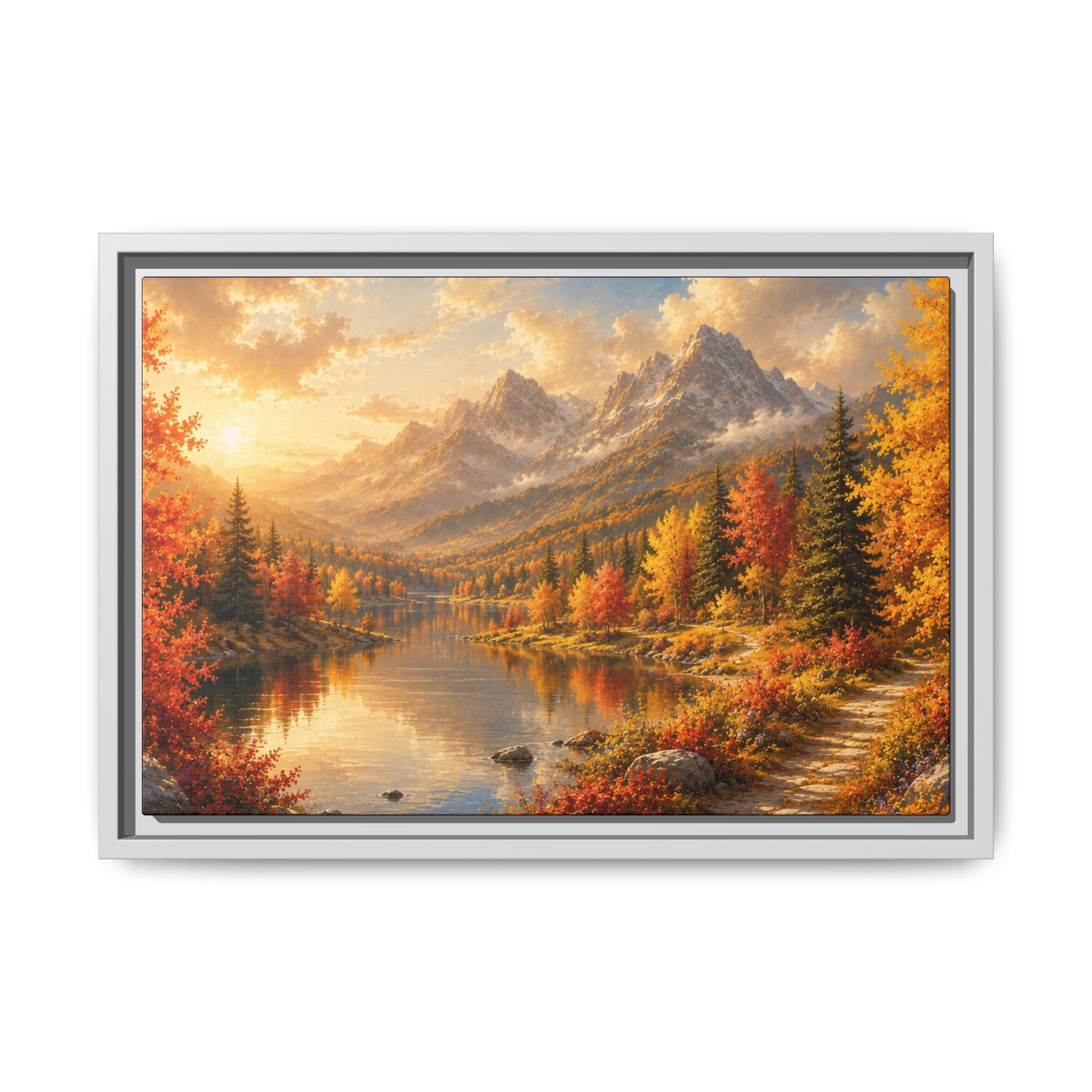 Autumn Mountain Lake Framed Canvas Wall Art