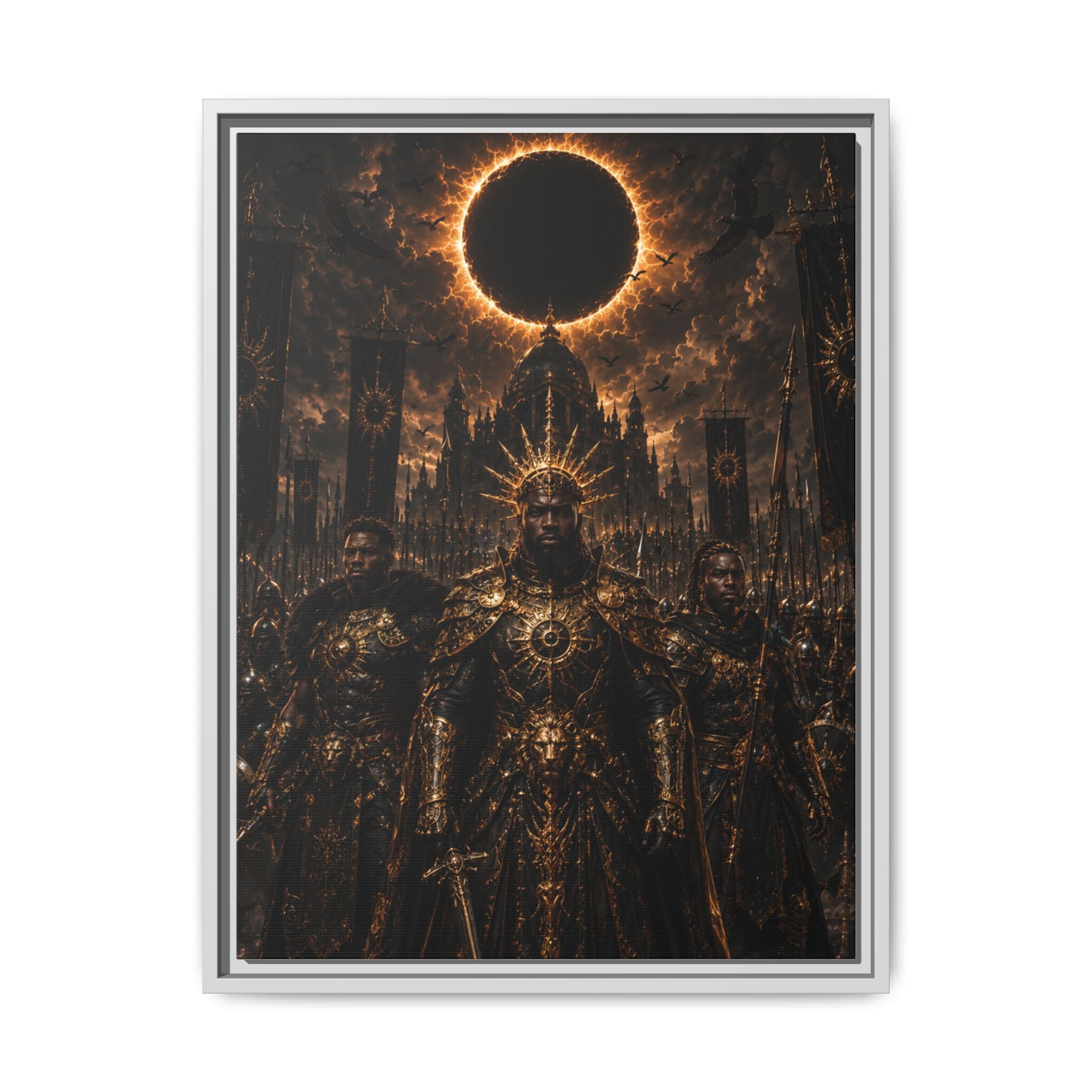 Dark Solar Eclipse Warrior Matte Canvas Framed Art Print
