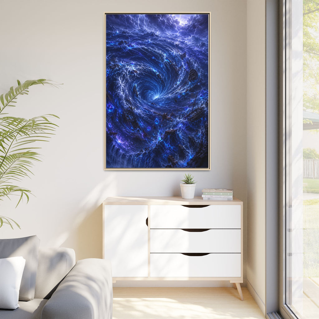 Framed Matte Canvas - Blue Cosmic Vortex Wall Art