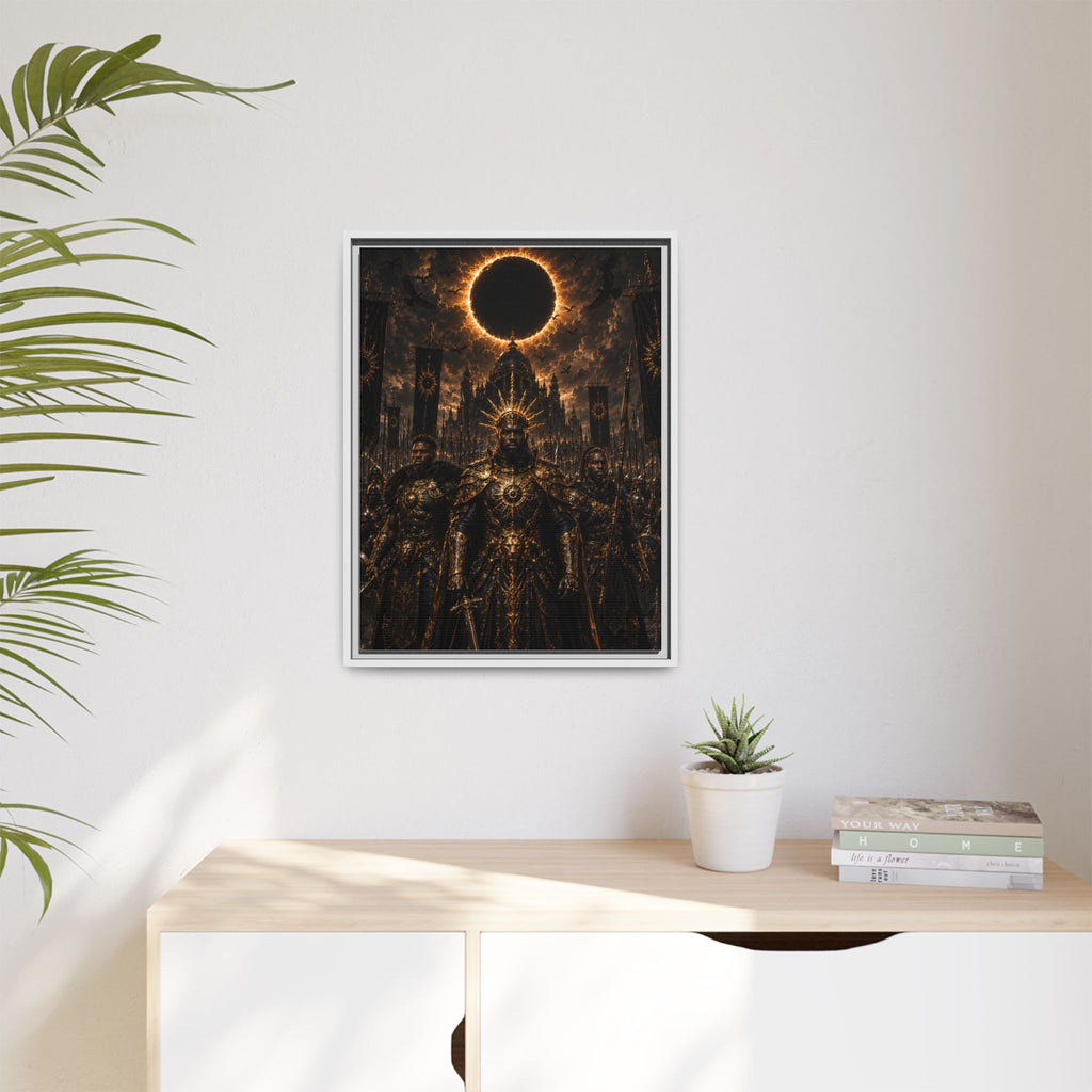 Dark Solar Eclipse Warrior Matte Canvas Framed Art Print