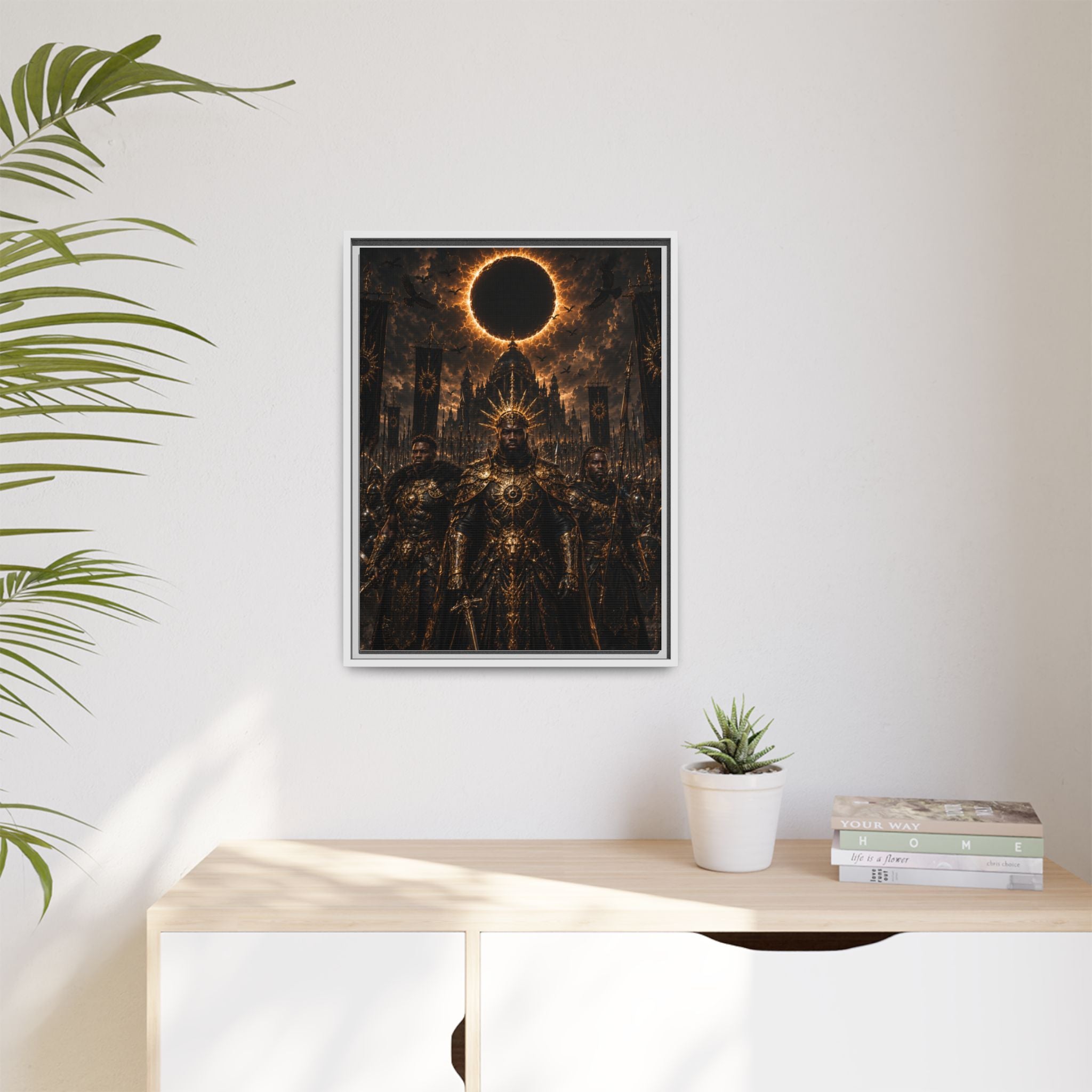Dark Solar Eclipse Warrior Matte Canvas Framed Art Print