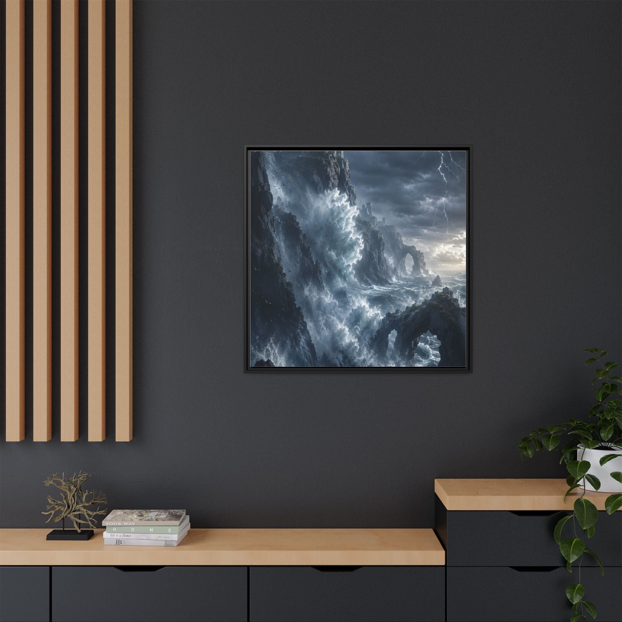 Framed Matte Canvas - Stormy Ocean Fantasy Wall Art