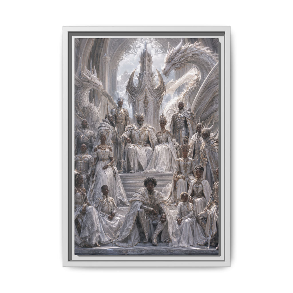 Framed Matte Canvas — Regal Dragon Court Fantasy Art Print