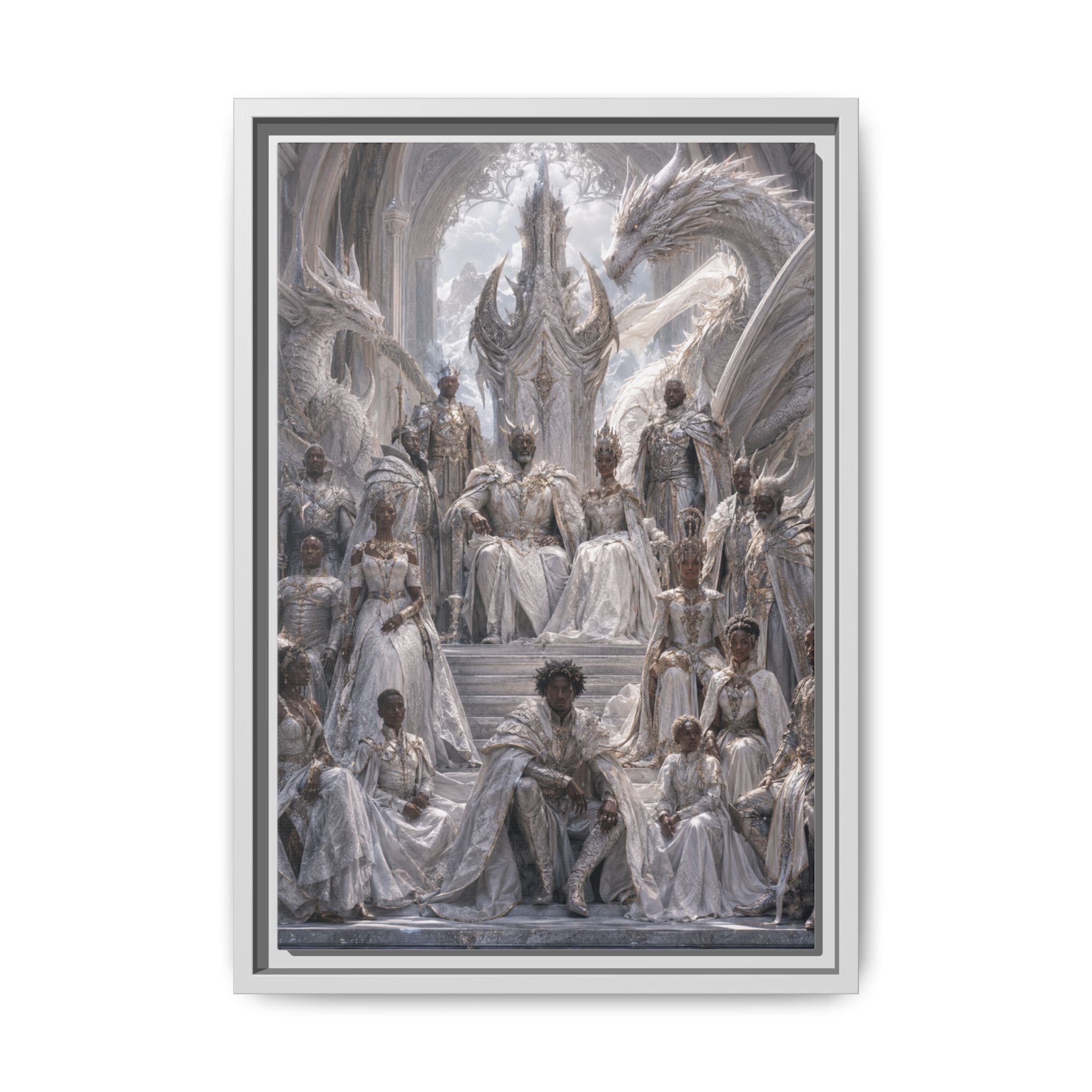Framed Matte Canvas — Regal Dragon Court Fantasy Art Print