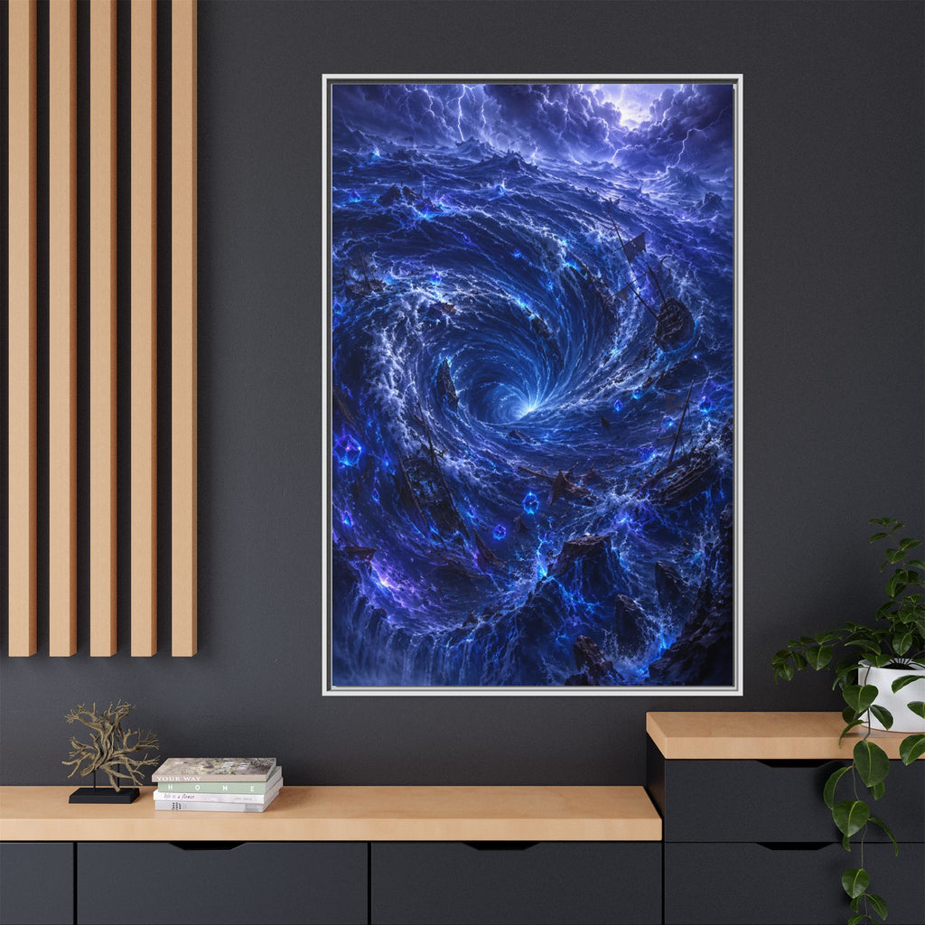 Framed Matte Canvas - Blue Cosmic Vortex Wall Art