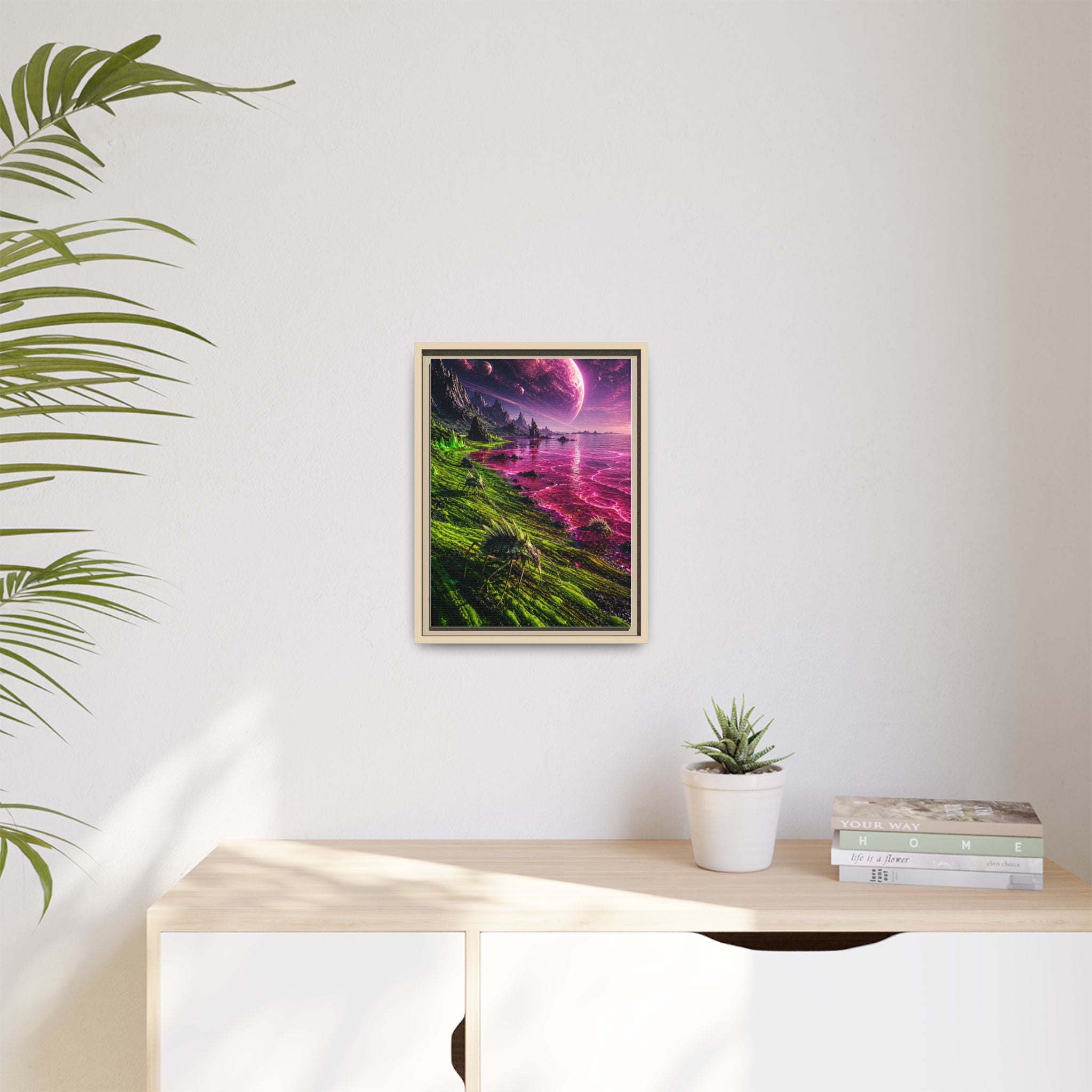 Framed Matte Canvas - Neon Alien Landscape Wall Art