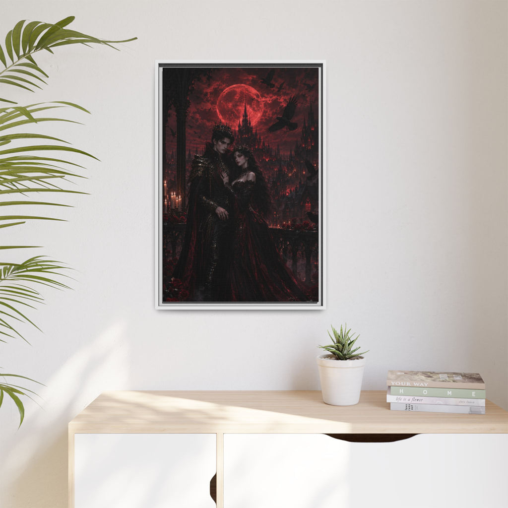 Vampire Lovers Matte Framed Canvas — Gothic Red Moon Wall Art
