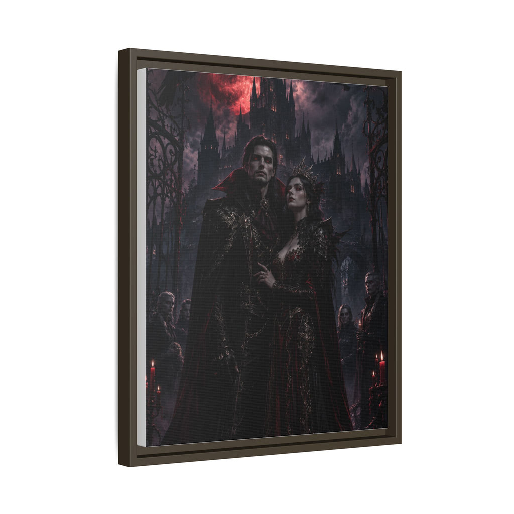 Vampire Couple Matte Framed Canvas Art – Gothic Red Moon Wall Decor