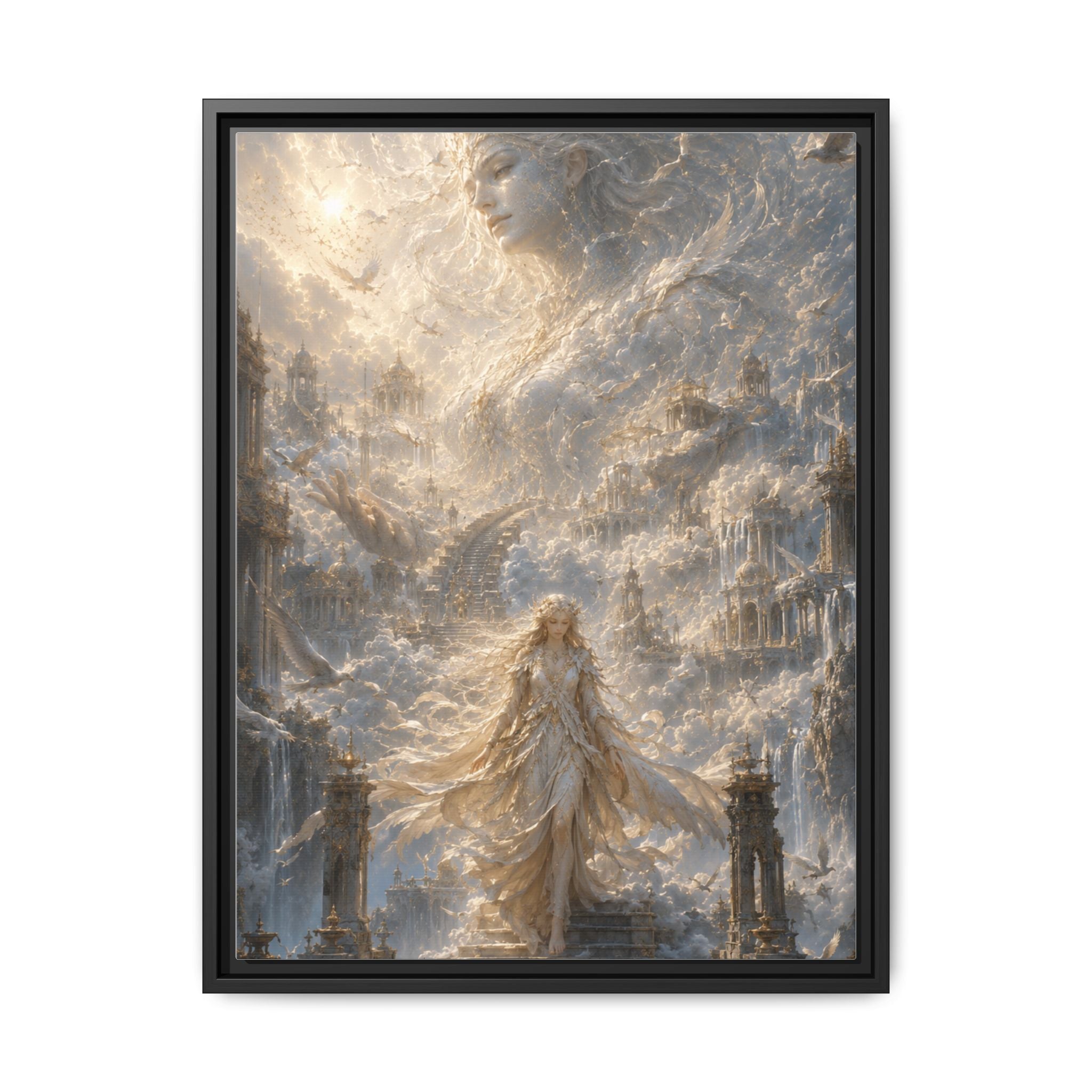 Ethereal Goddess Matte Framed Canvas Art — Dreamlike Fantasy Wall Decor