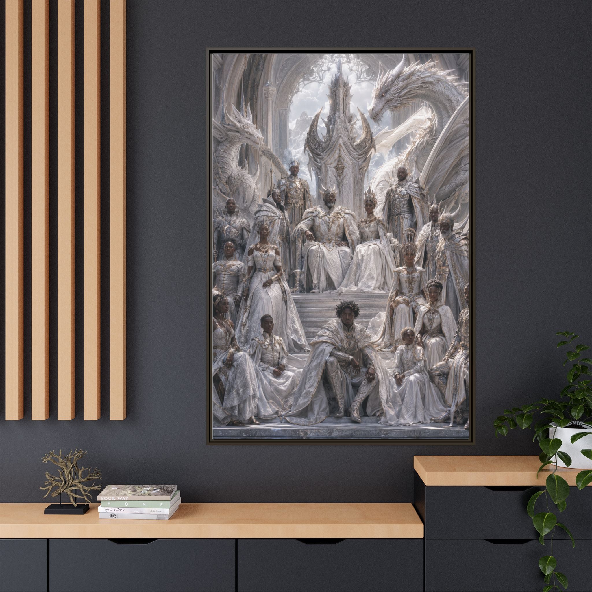 Framed Matte Canvas — Regal Dragon Court Fantasy Art Print