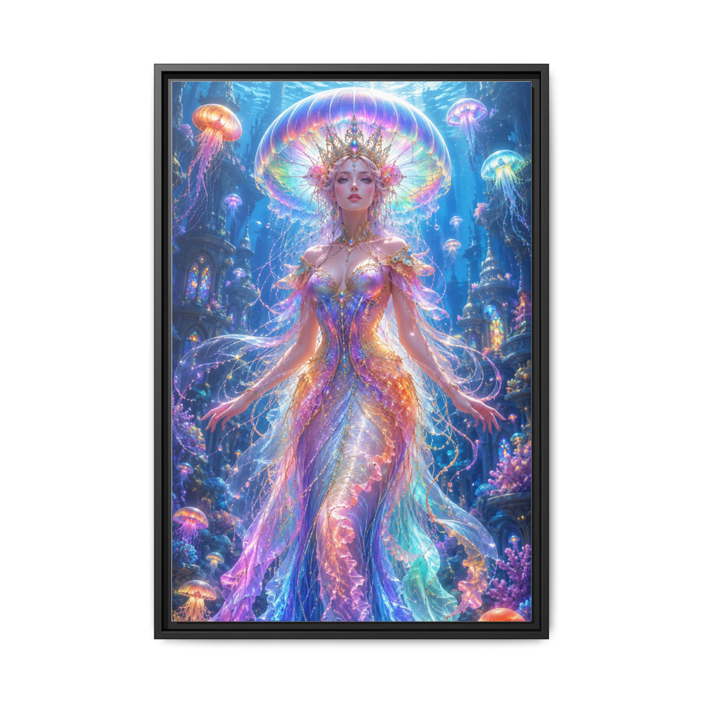 Jellyfish Queen Framed Canvas Art — Vibrant Mermaid Goddess Wall Print