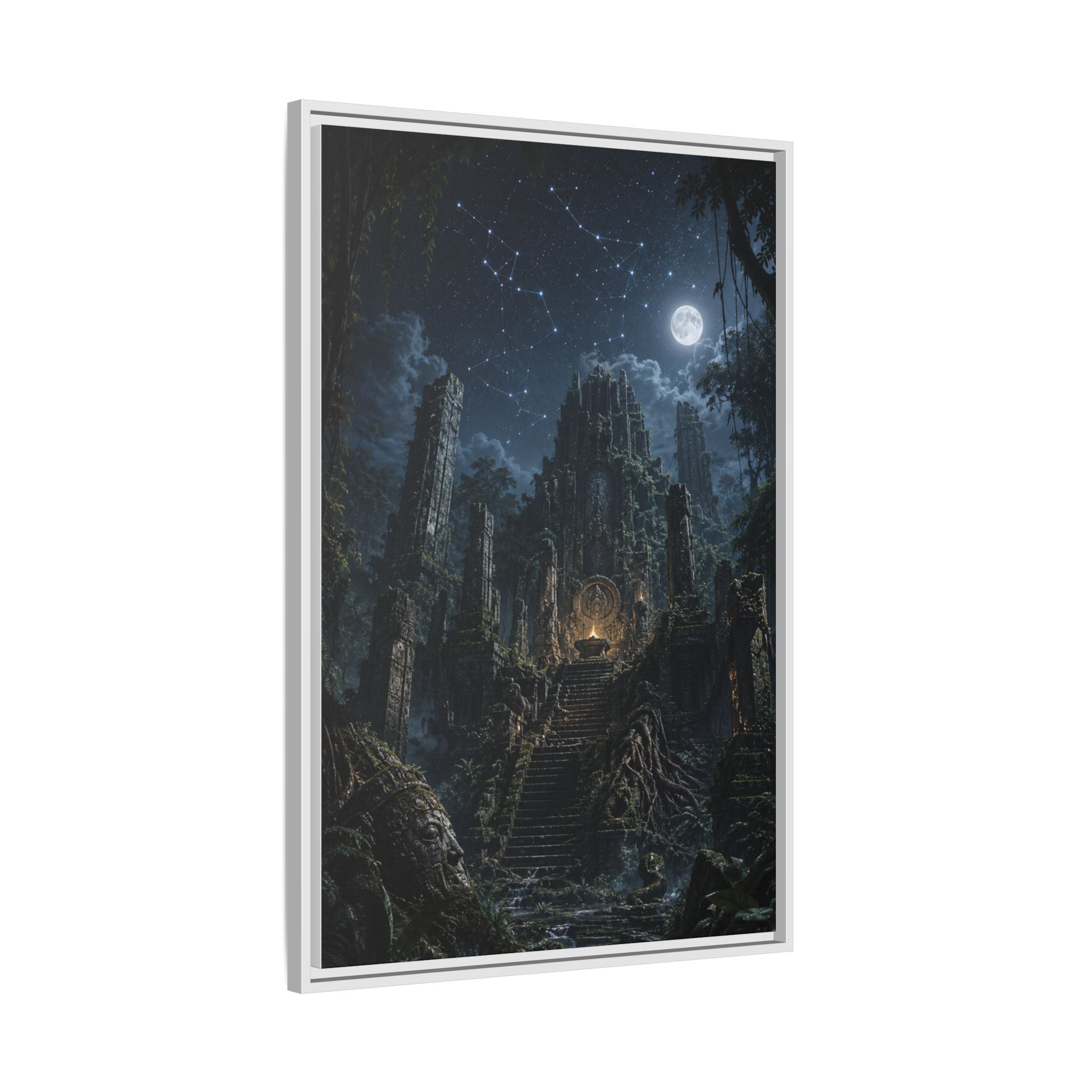 Framed Matte Canvas - Moonlit Ruins Fantasy Wall Art