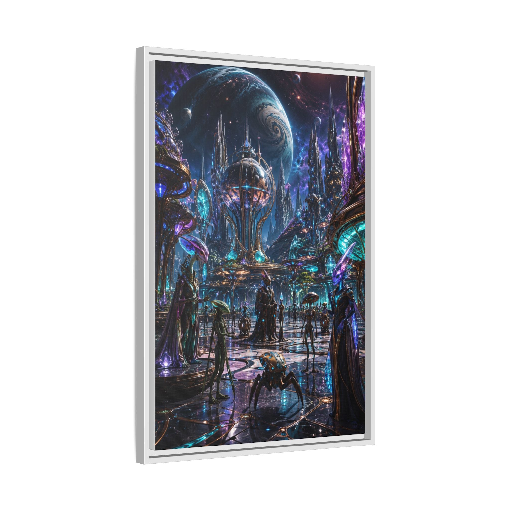 Framed Matte Canvas - Neon Sci‑Fi Cityscape Wall Art