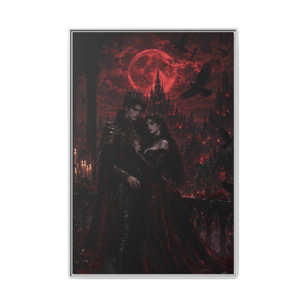 Vampire Lovers Matte Framed Canvas — Gothic Red Moon Wall Art