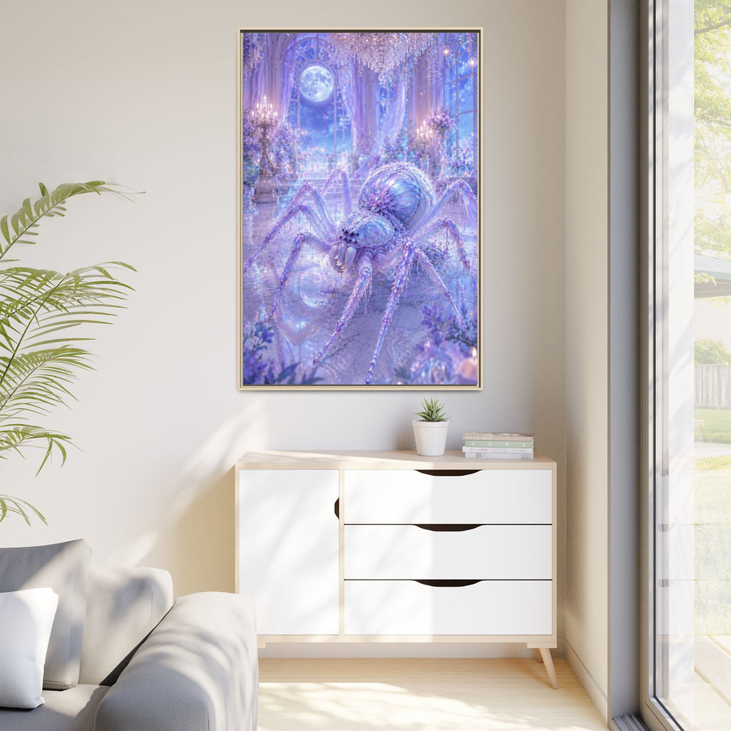 Moonlit Spider Fantasy Canvas Print — Lavender Enchanted Wall Art (Framed)