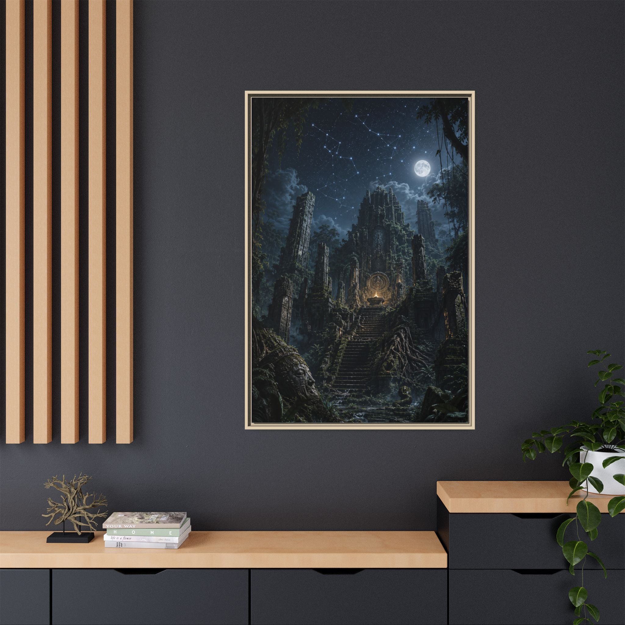 Framed Matte Canvas - Moonlit Ruins Fantasy Wall Art