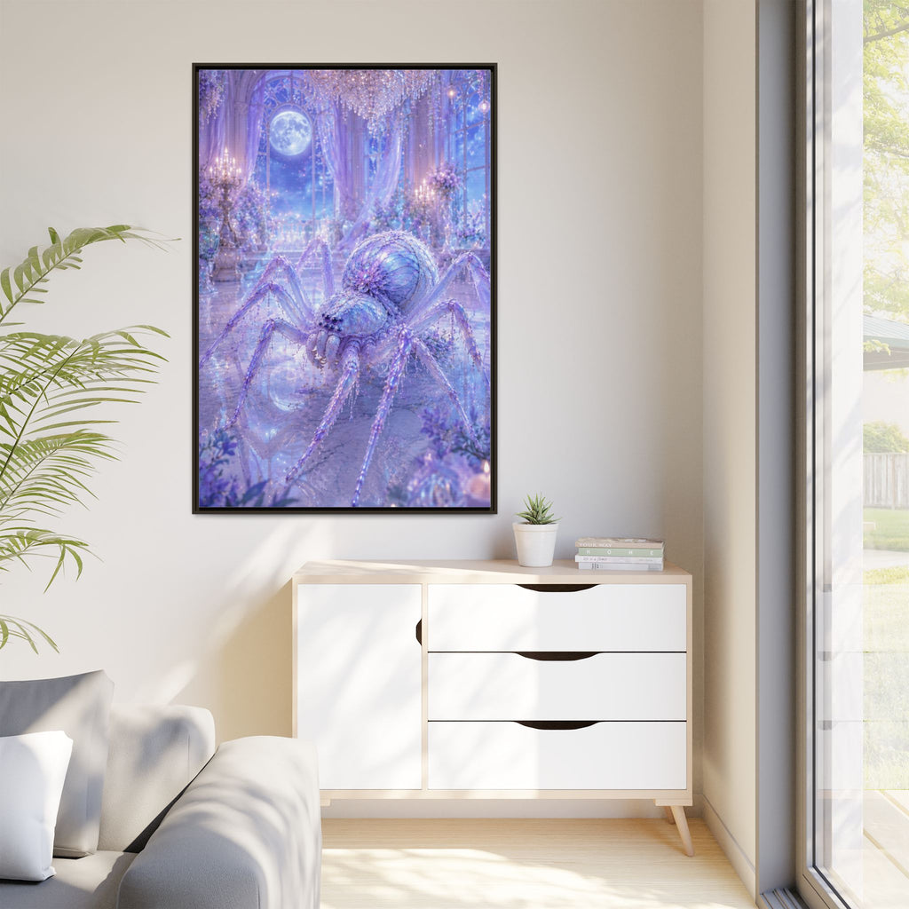 Moonlit Spider Fantasy Canvas Print — Lavender Enchanted Wall Art (Framed)