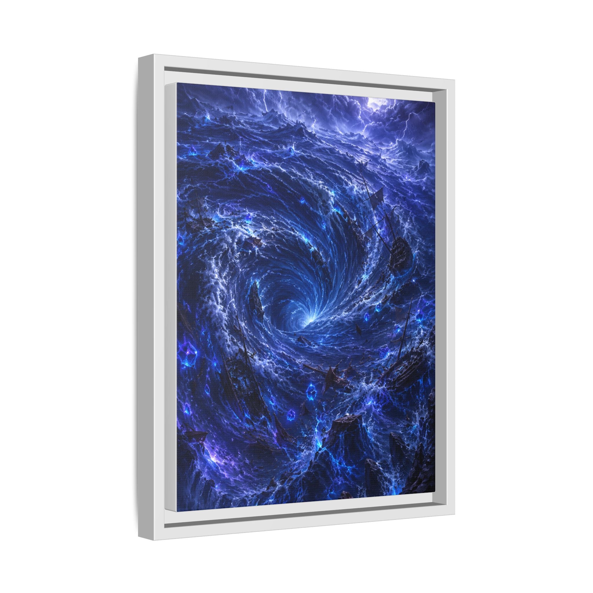 Framed Matte Canvas - Blue Cosmic Vortex Wall Art
