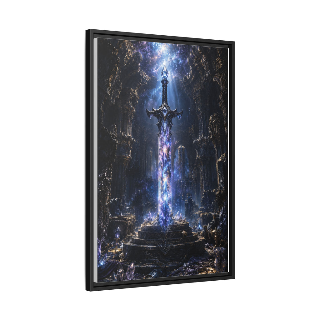Framed Fantasy Sword Canvas — Mystical Glowing Blade Wall Art