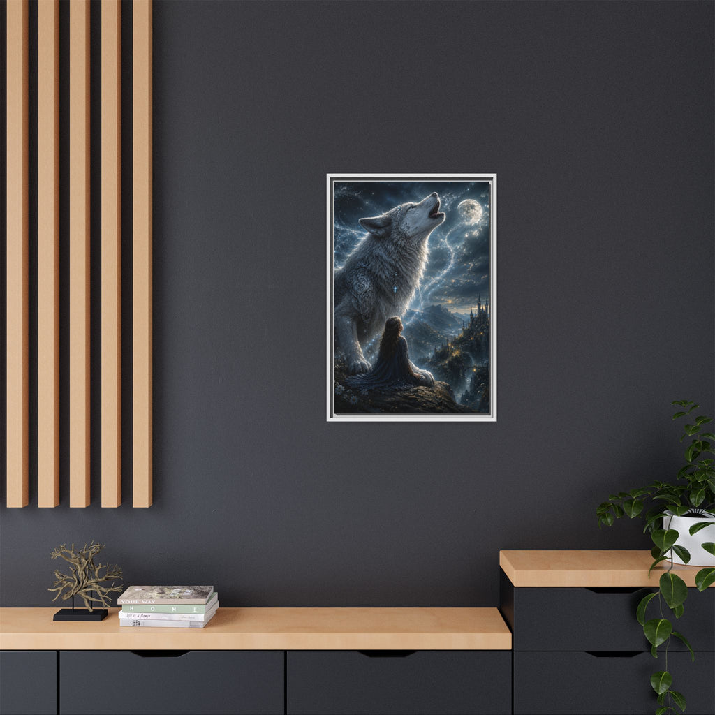 Howling Wolf Moon Matte Canvas Print — Framed Fantasy Wall Art