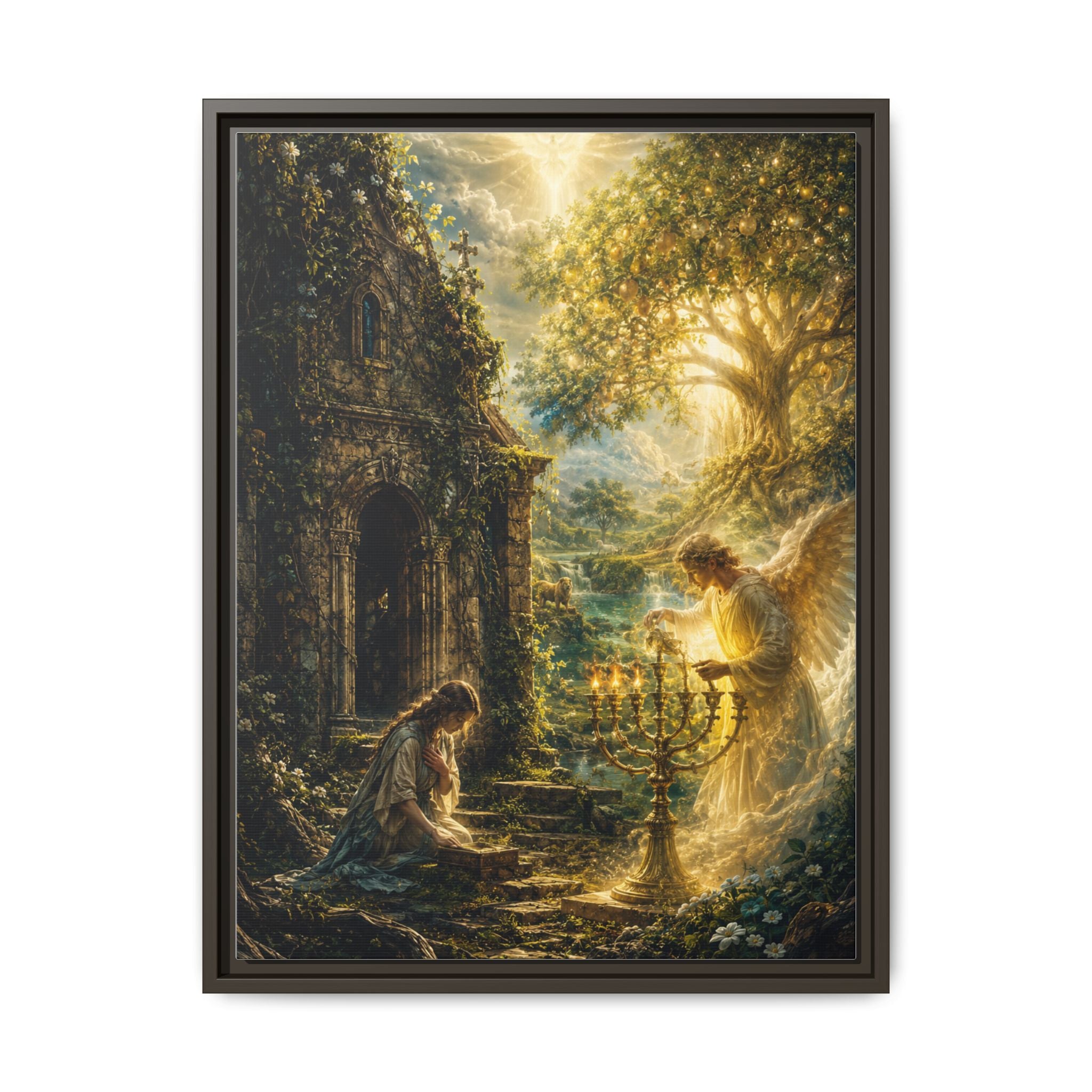 Angelic Prayer Scene Framed Matte Canvas Print