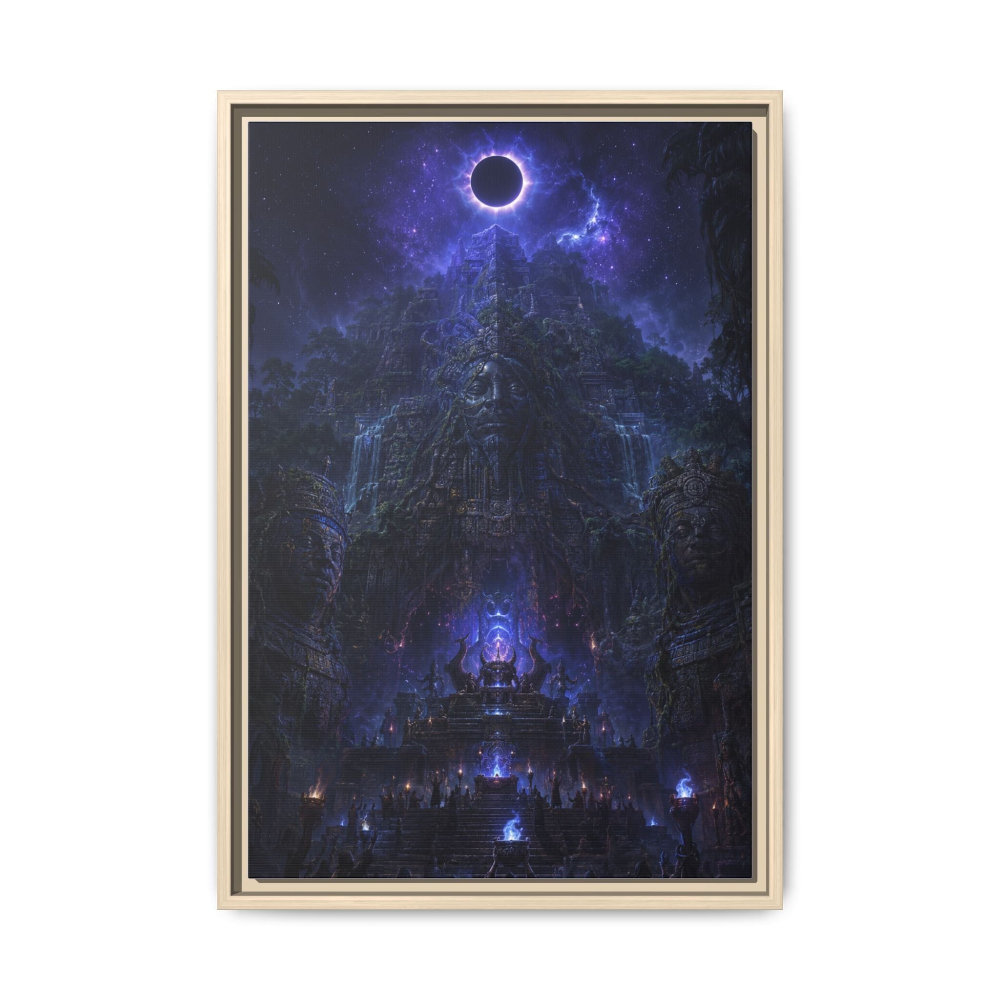 Dark Fantasy Canvas Print — Eclipse Over Mystic Citadel (Framed Matte)