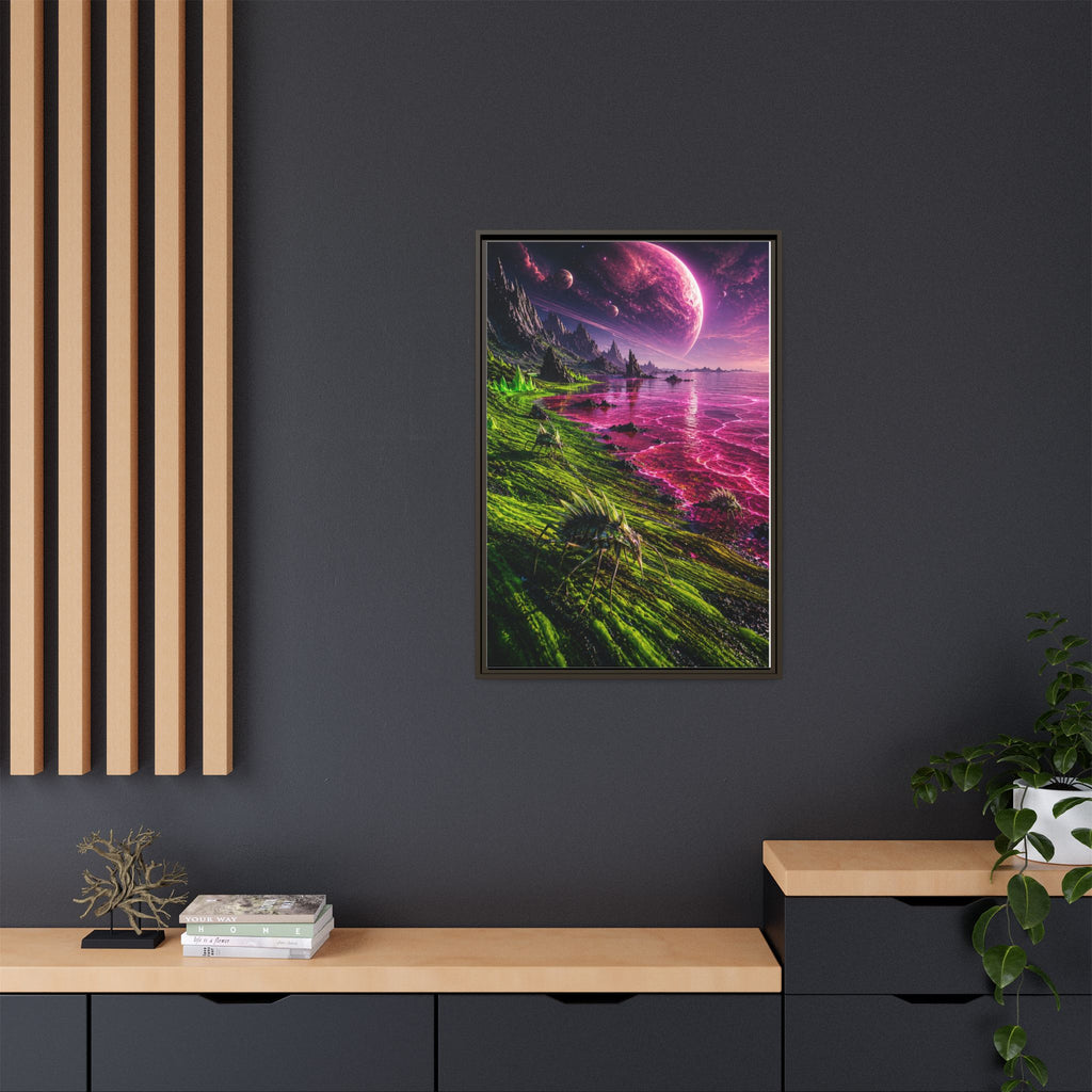Framed Matte Canvas - Neon Alien Landscape Wall Art