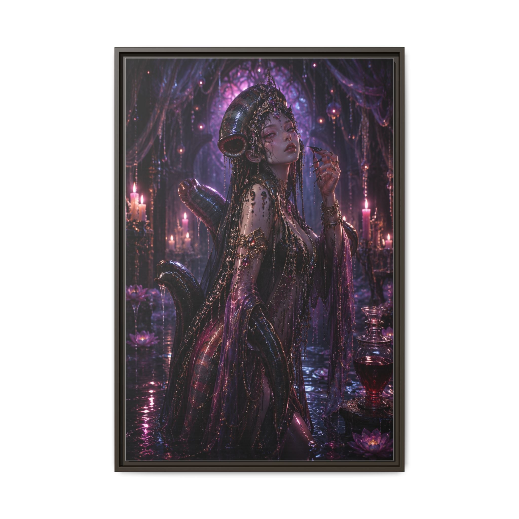 Gothic Fantasy Goddess Matte Canvas Print — Framed Dark Purple Wall Art
