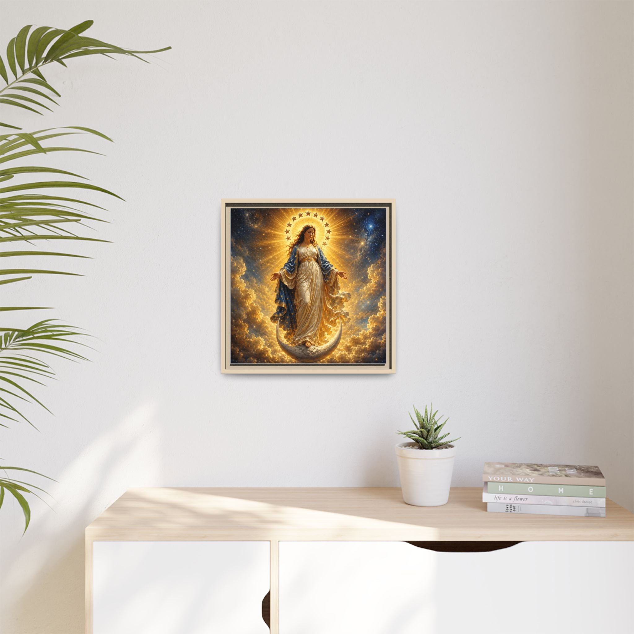Madonna and Childlike Grace Framed Matte Canvas – Radiant Virgin Mary Wall Art