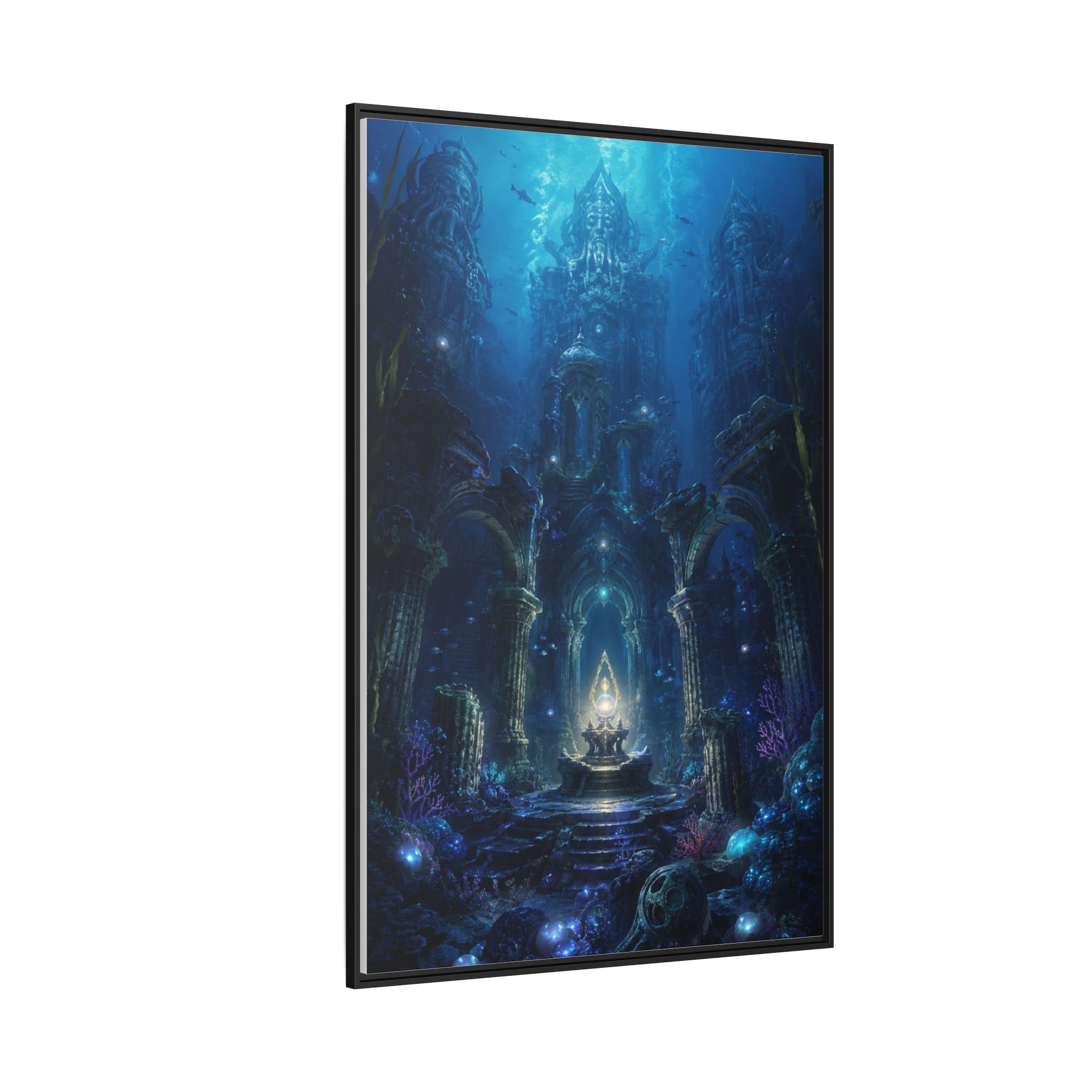 Framed Matte Canvas - Enchanted Underwater Temple Fantasy Art
