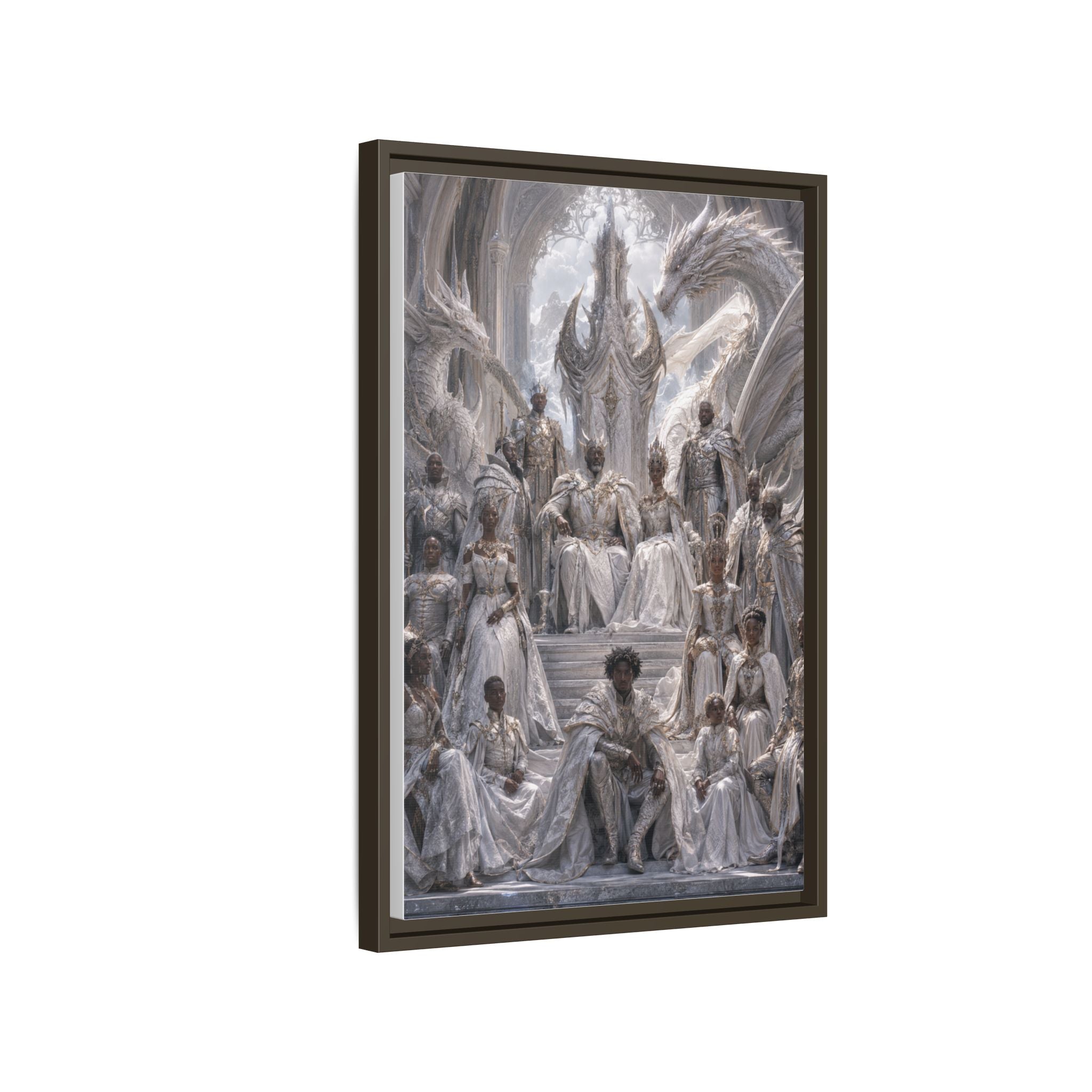 Framed Matte Canvas — Regal Dragon Court Fantasy Art Print